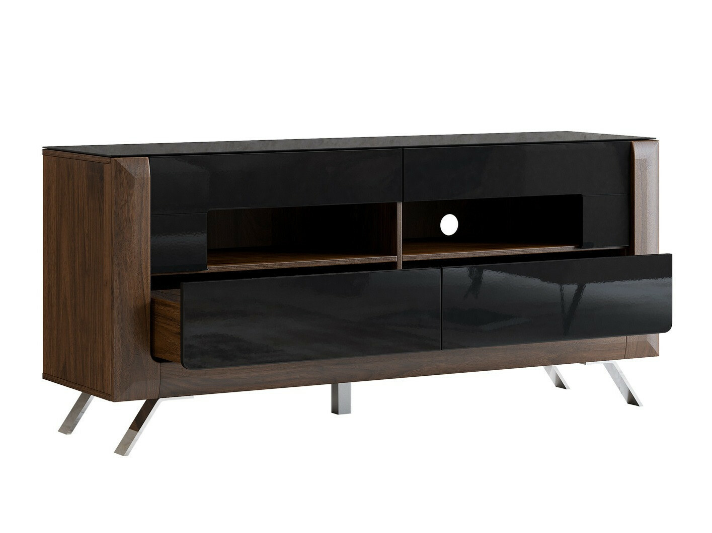 Meuble TV Sovera 105 (Noix + Noir brillant)