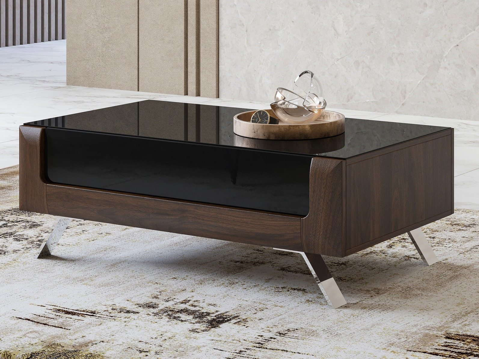 Table basse Sovera 108 (Noix + Noir brillant)