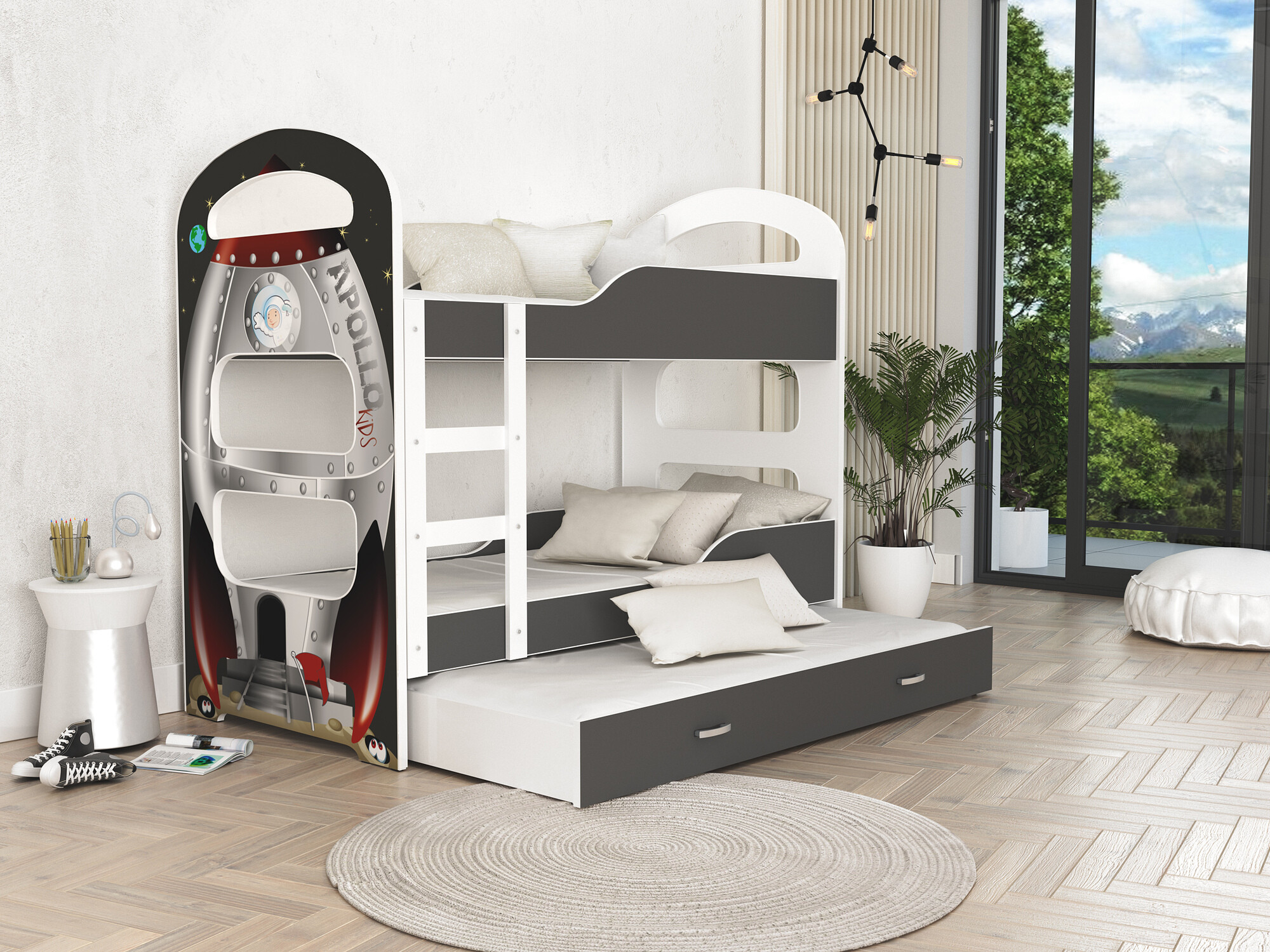 Lit superposé Aurora 116 (Blanc + Gris)