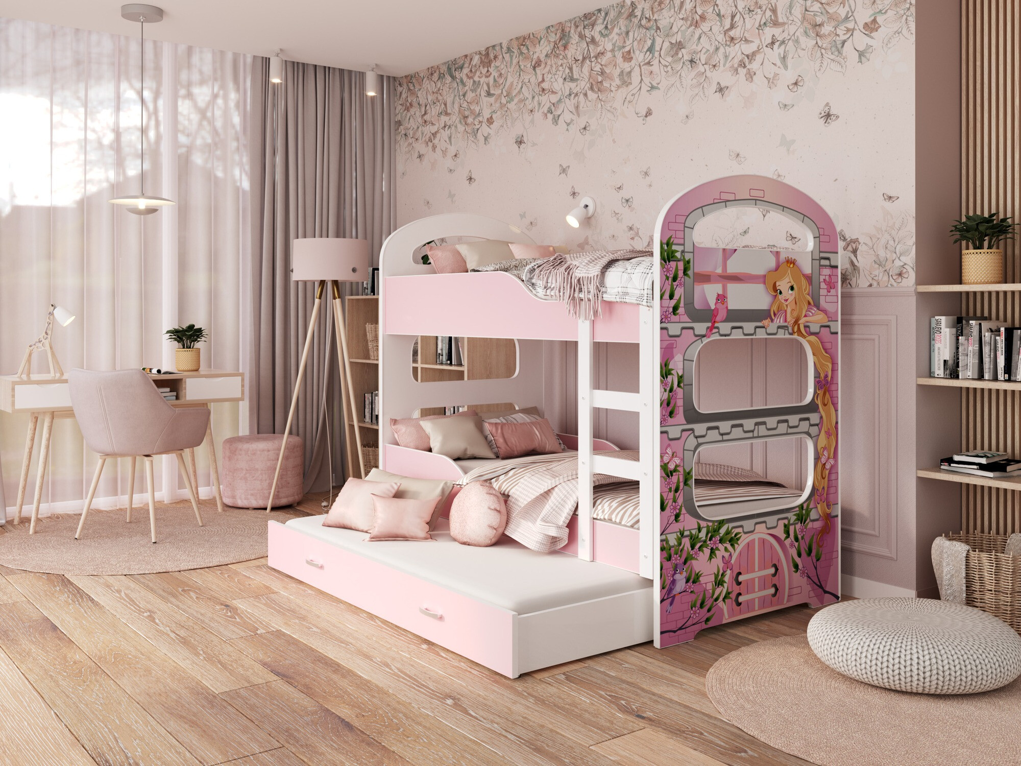 Lit superposé Aurora 116 (Blanc + Rose)