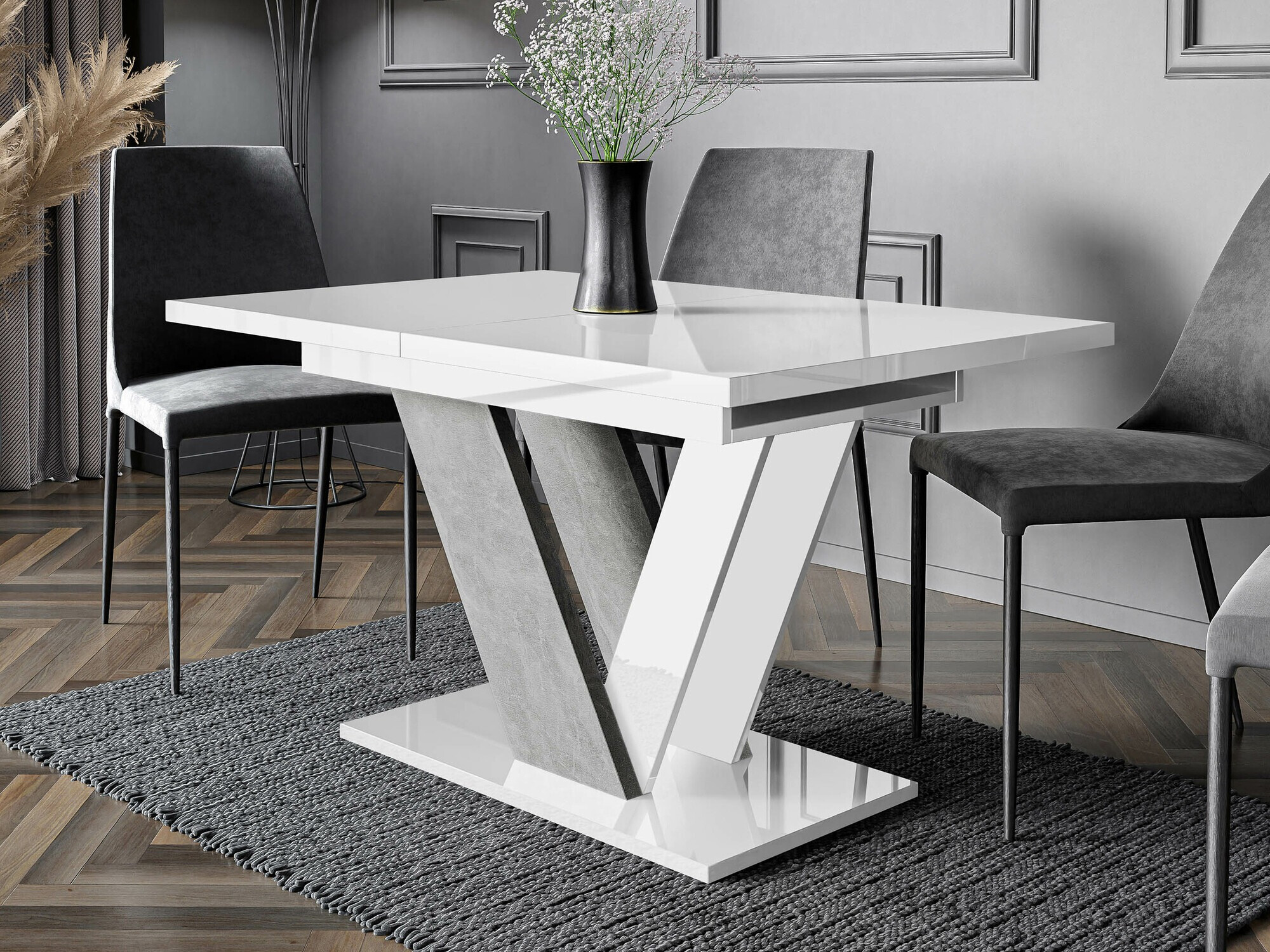 Table Goodyear 131 (Blanc brillant + Béton)