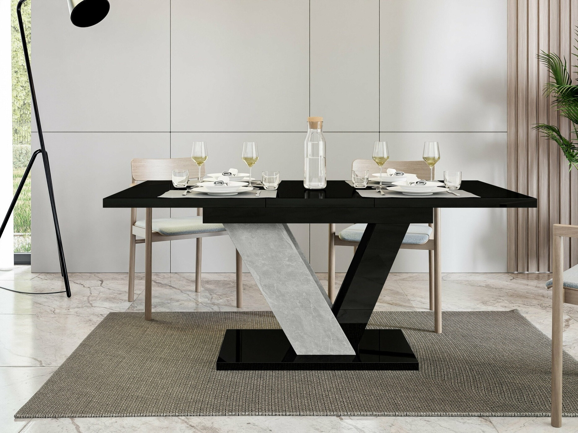 Table Violium (Noir brillant + Béton)