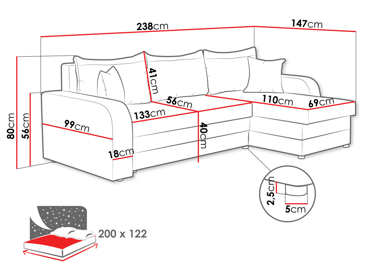 Canapé d'angle Comfivo 135 (Mikrofaza 15 + Mikrofaza 22)