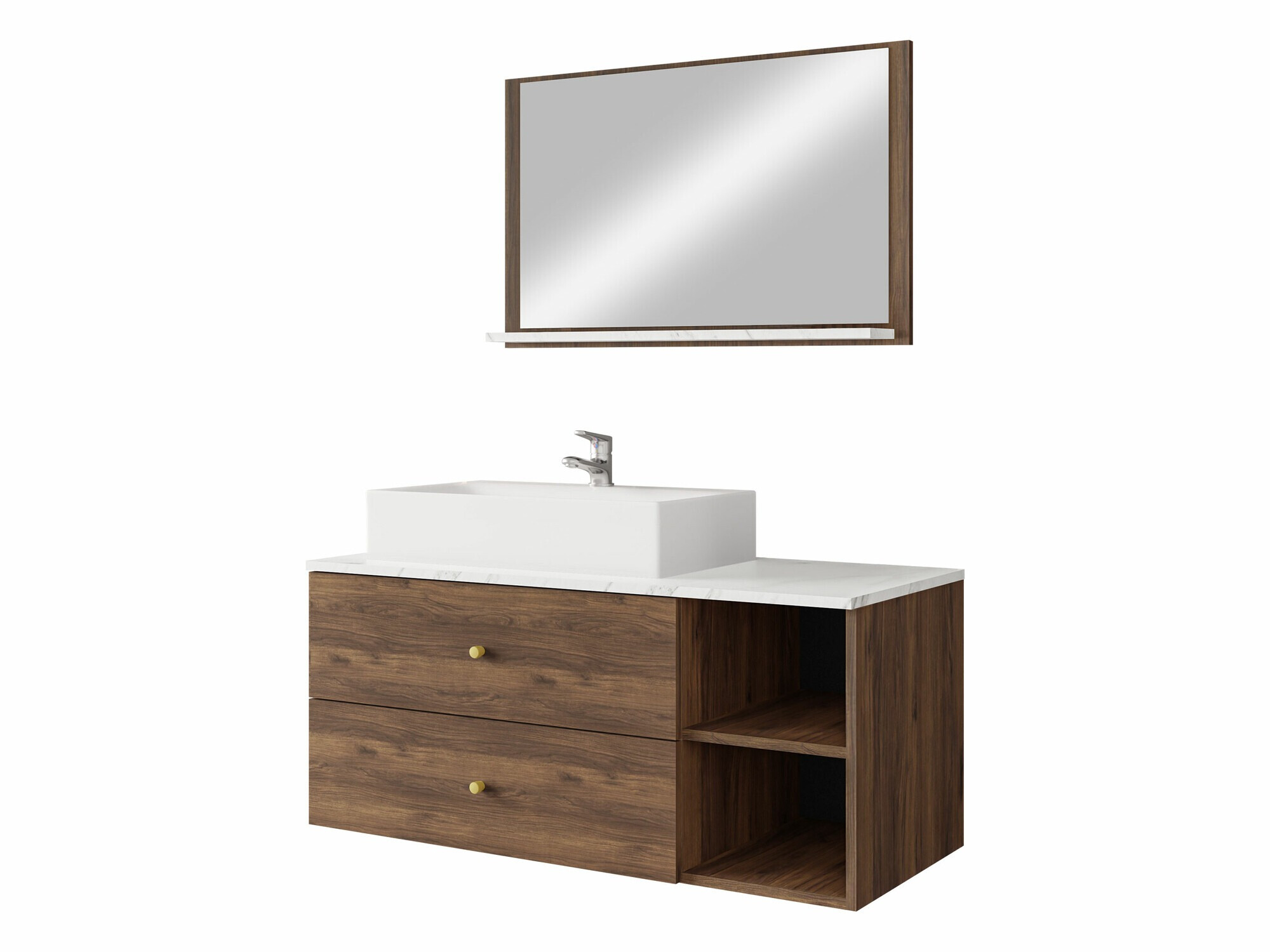 Ensemble de salle de bain Salus I (Noyer + Marbre blanc)