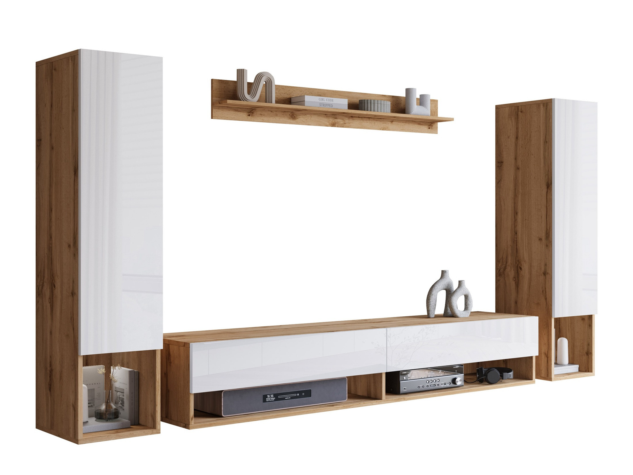 Ensemble de salon Sarasota 176 (Chêne wotan + Blanc brillant)