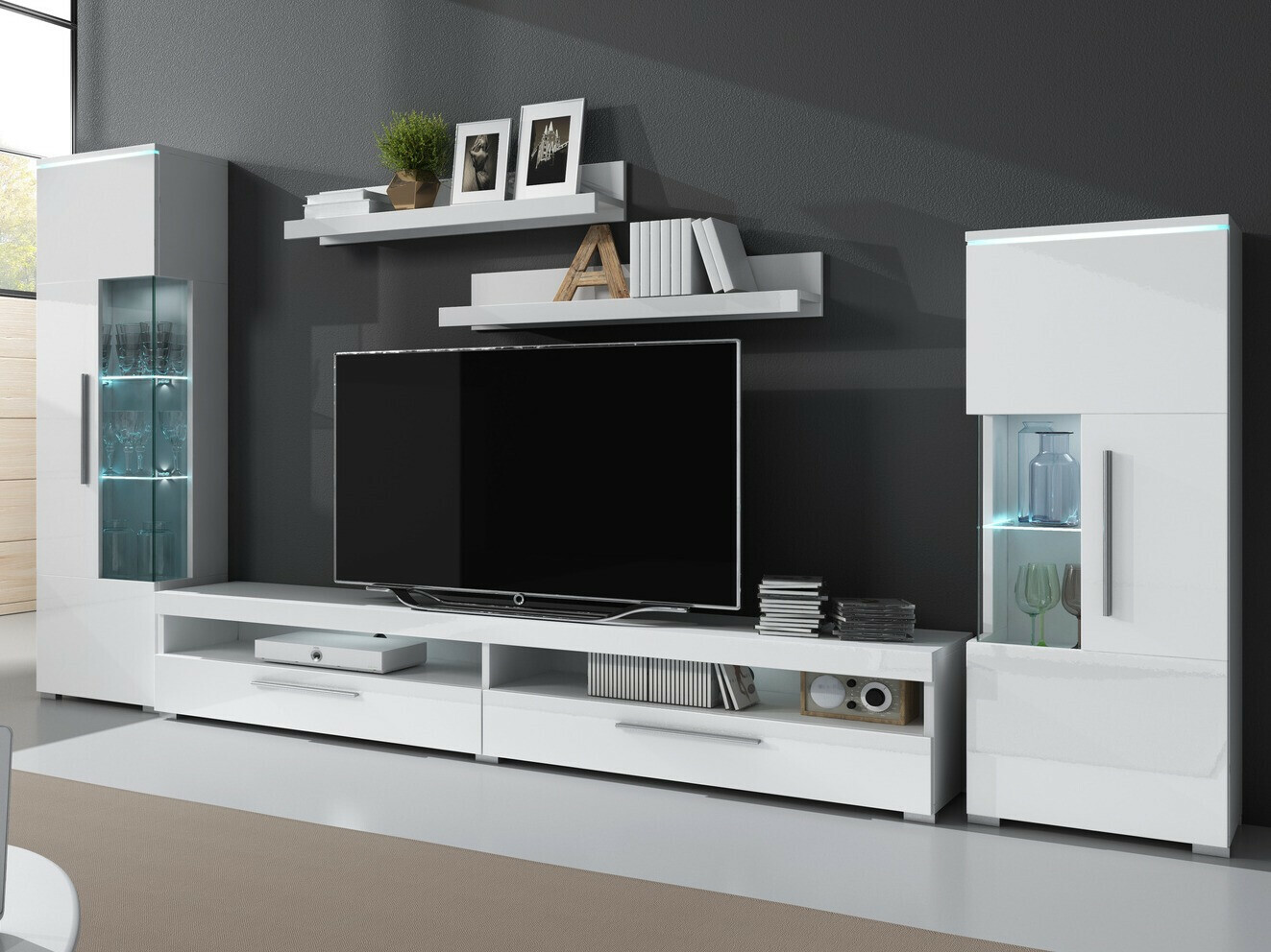 Ensemble de salon Torvire 107 (Blanc + Blanc brillant)