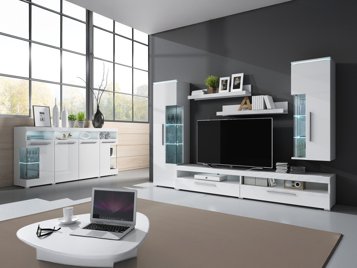 Ensemble de salon Torvire 108 (Blanc + Blanc brillant)