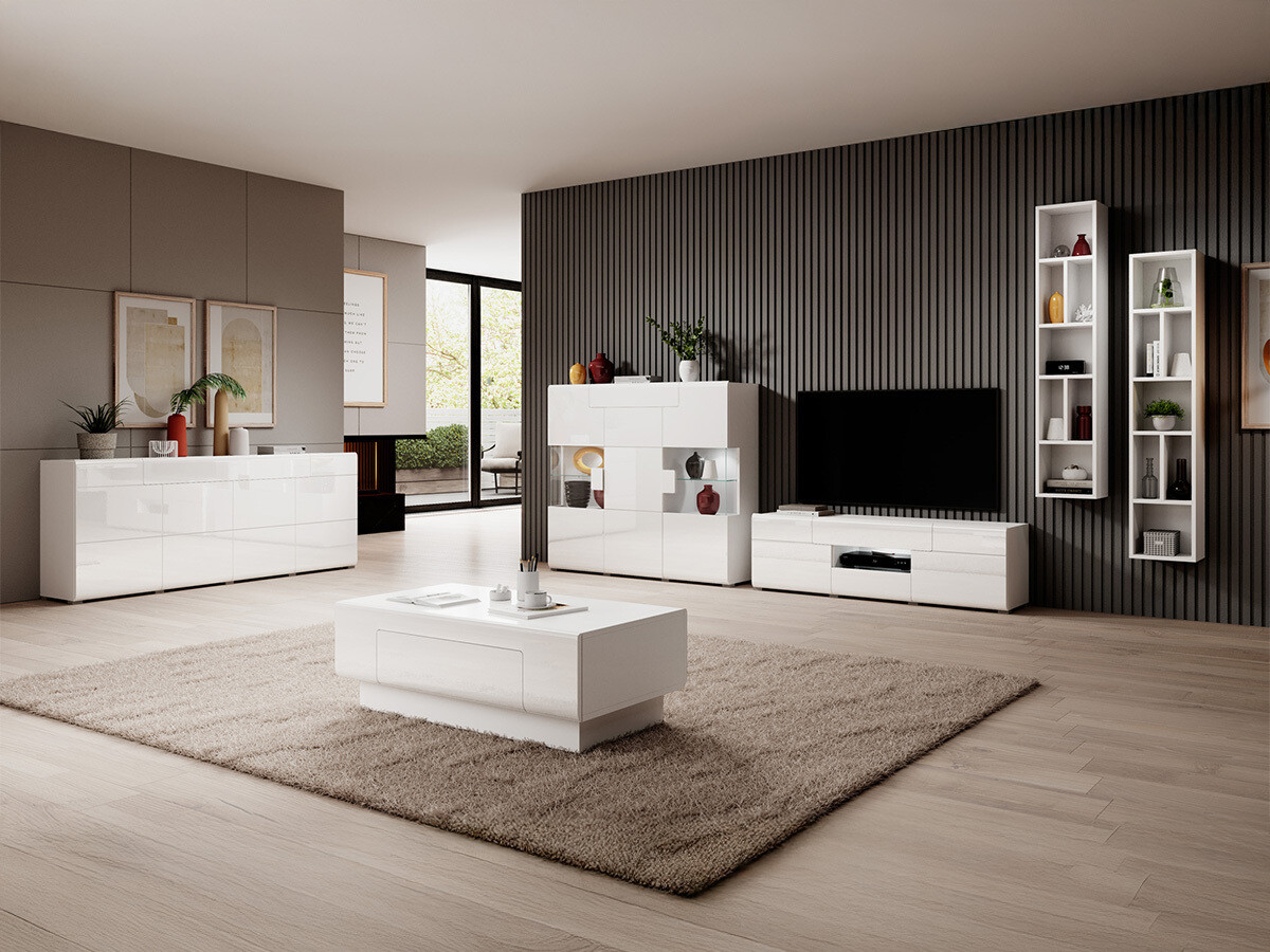 Meuble TV Torsone 101 (Blanc + Blanc brillant)