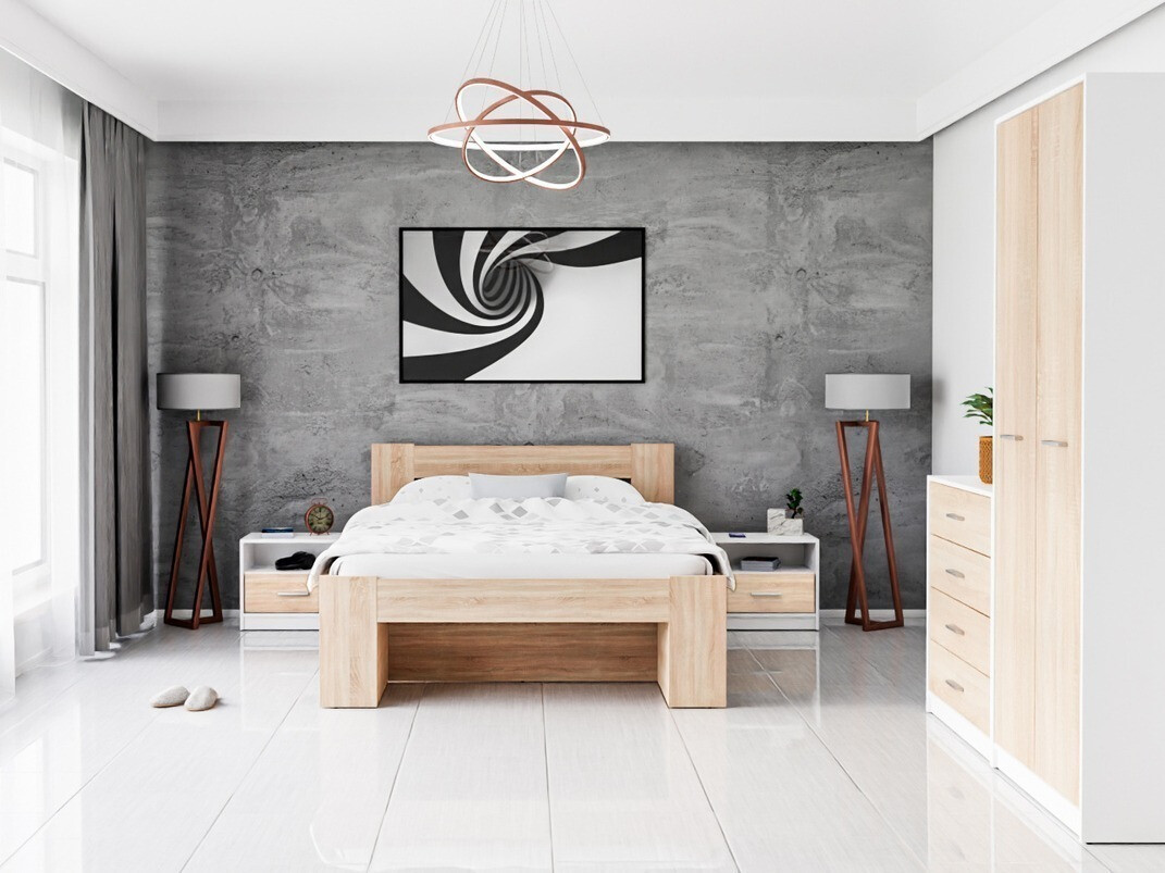 Ensemble de chambre Novsore 147 (Blanc + Sonoma chêne)