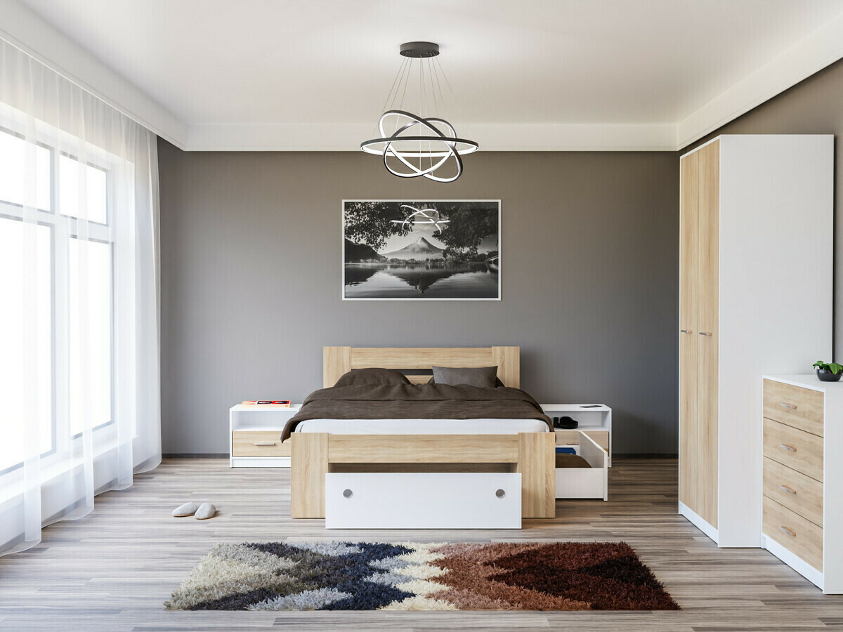 Ensemble de chambre Novsore 147 (Blanc + Sonoma chêne)