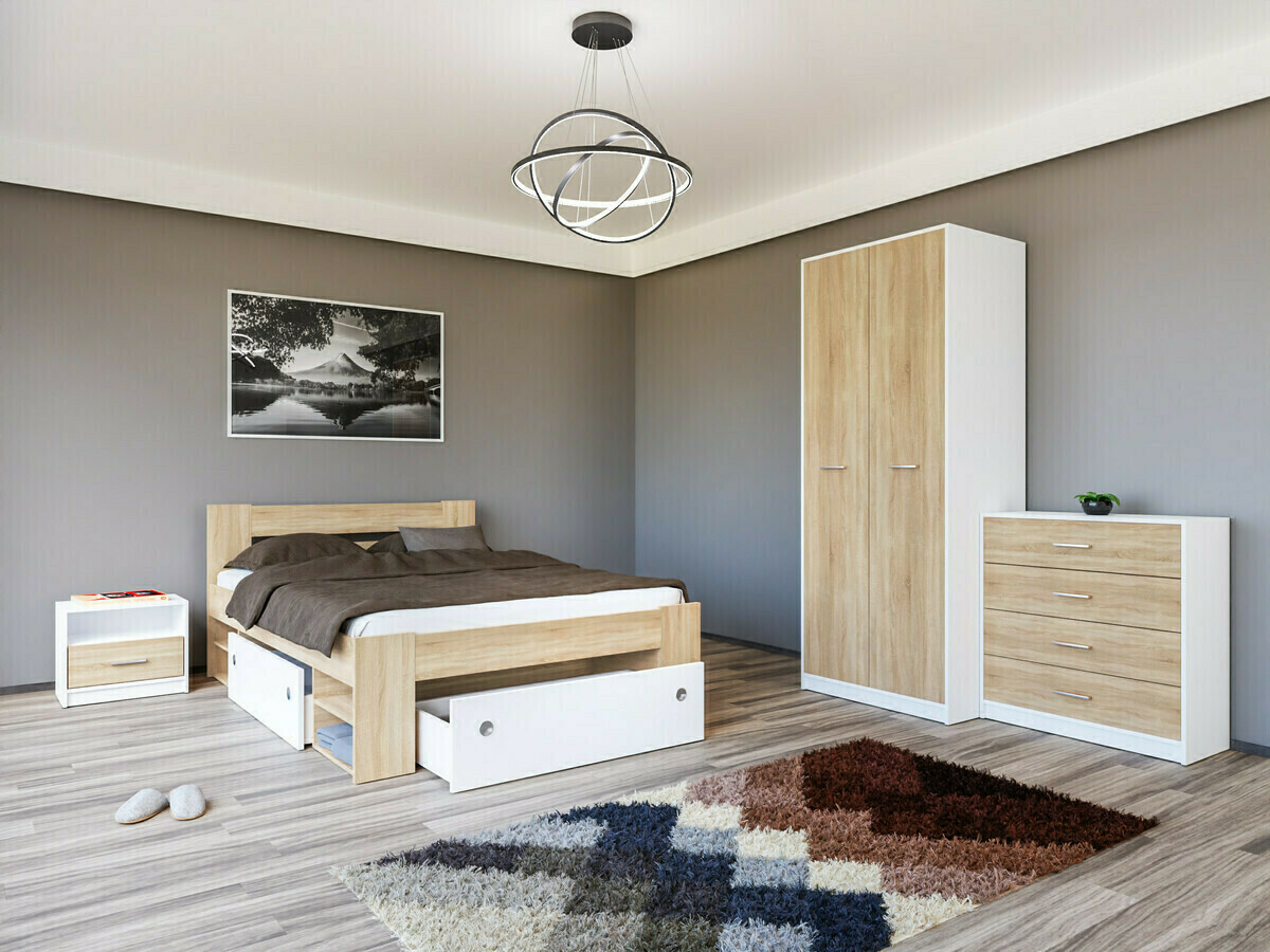 Ensemble de chambre Novsore 147 (Blanc + Sonoma chêne)