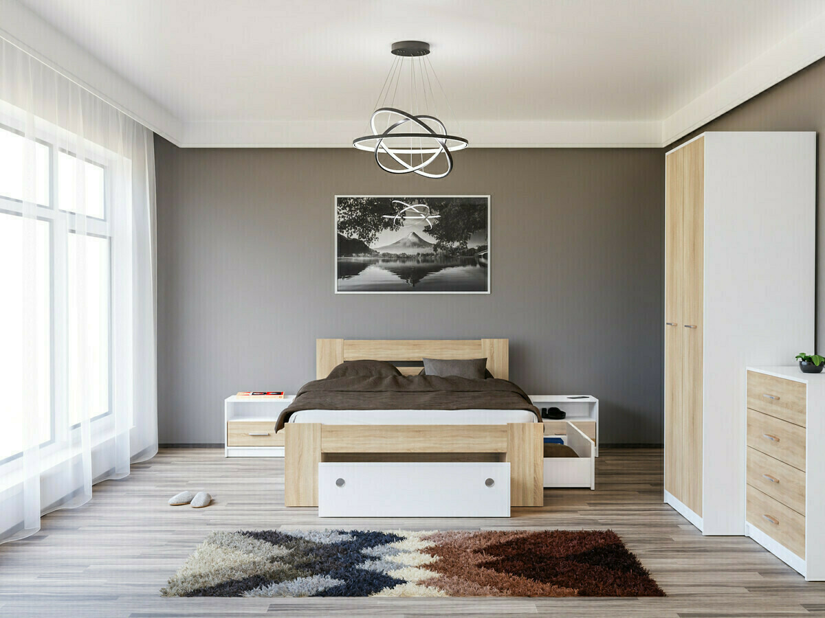 Ensemble de chambre Novsore 147 (Blanc + Sonoma chêne)