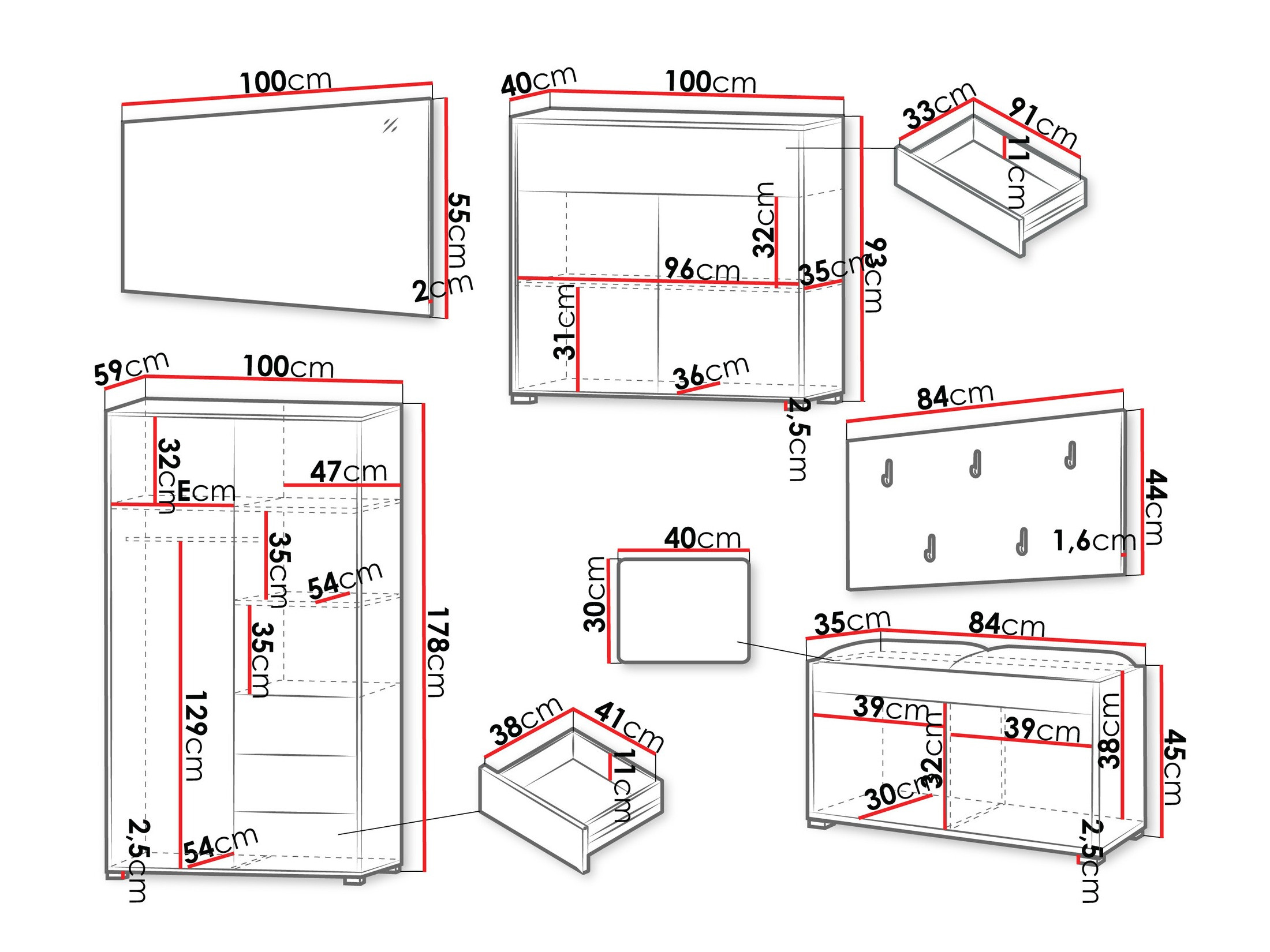 Meuble d'entrée Comfivo Tutela V (Blanc)