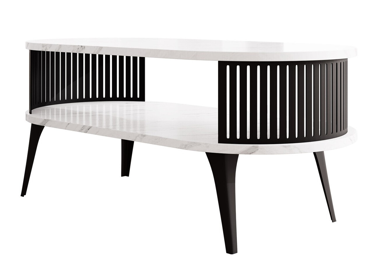 Table basse Vitum III (Noir + Marbre blanc)