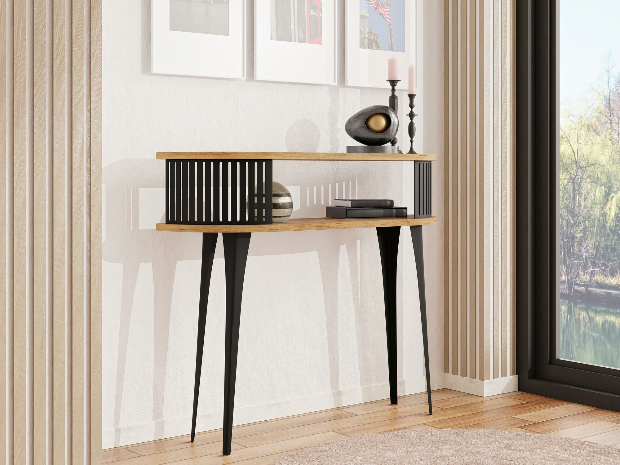 Console Vitum (Noir + Chêne doré artisanal)