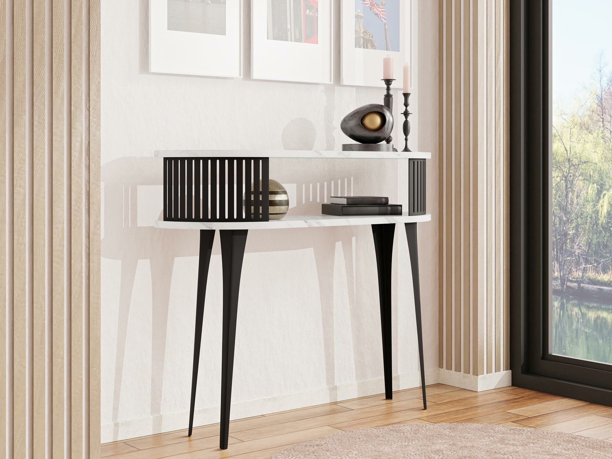 Console Vitum (Noir + Marbre blanc)