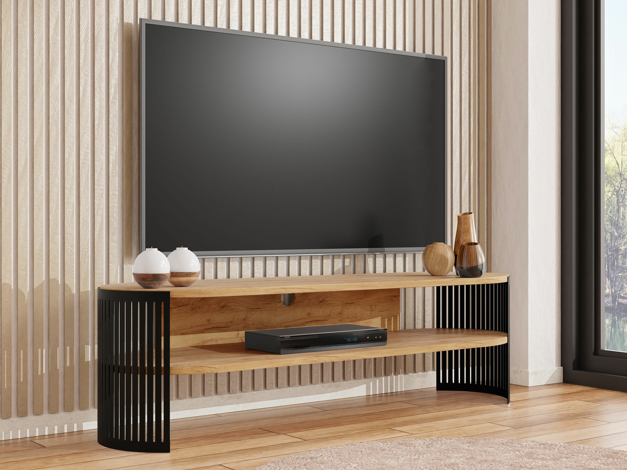 Meuble TV Civer (Noir + Chêne doré artisanal)