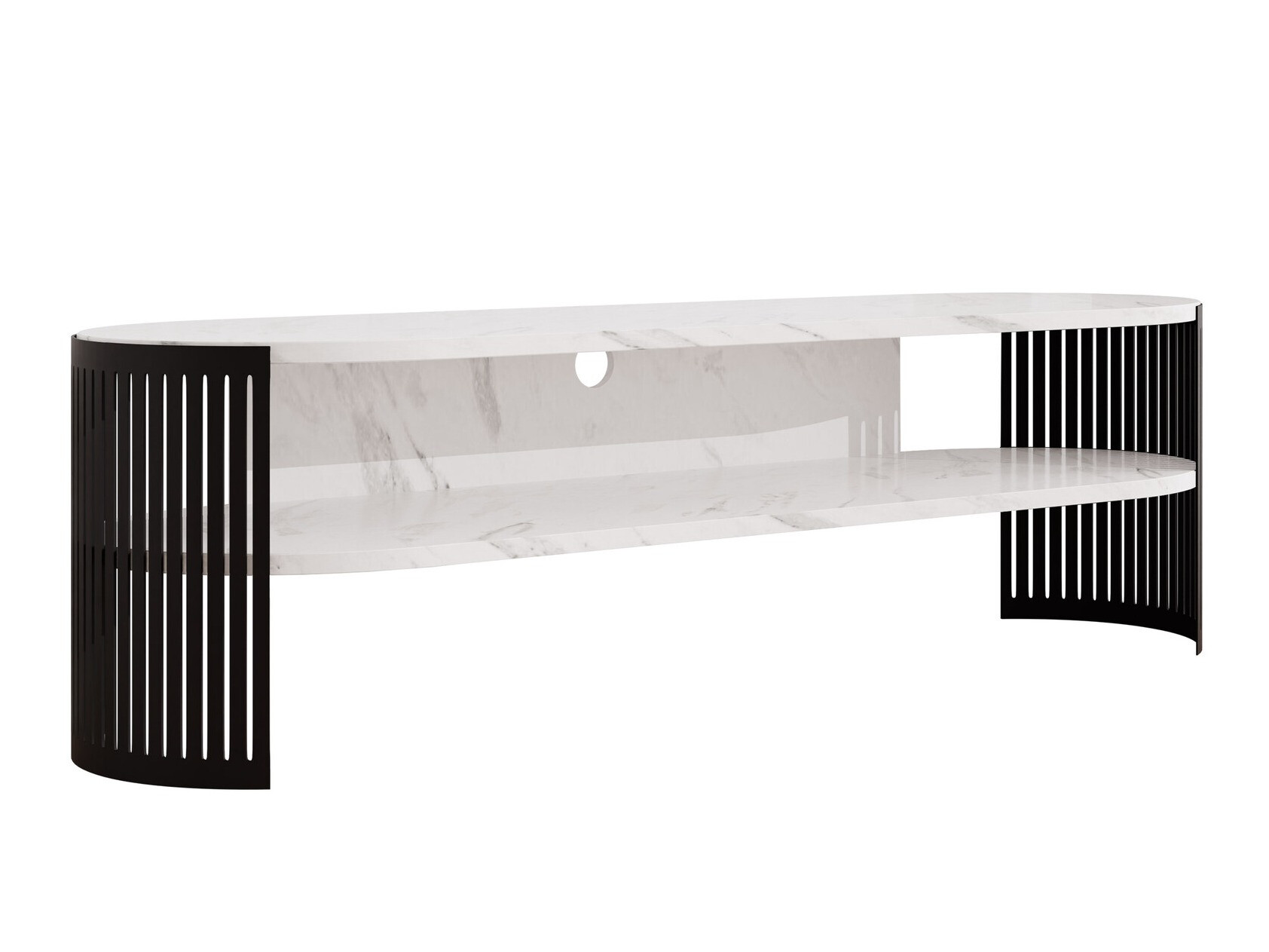 Meuble TV Evanola 109 (Noir + Marbre blanc)