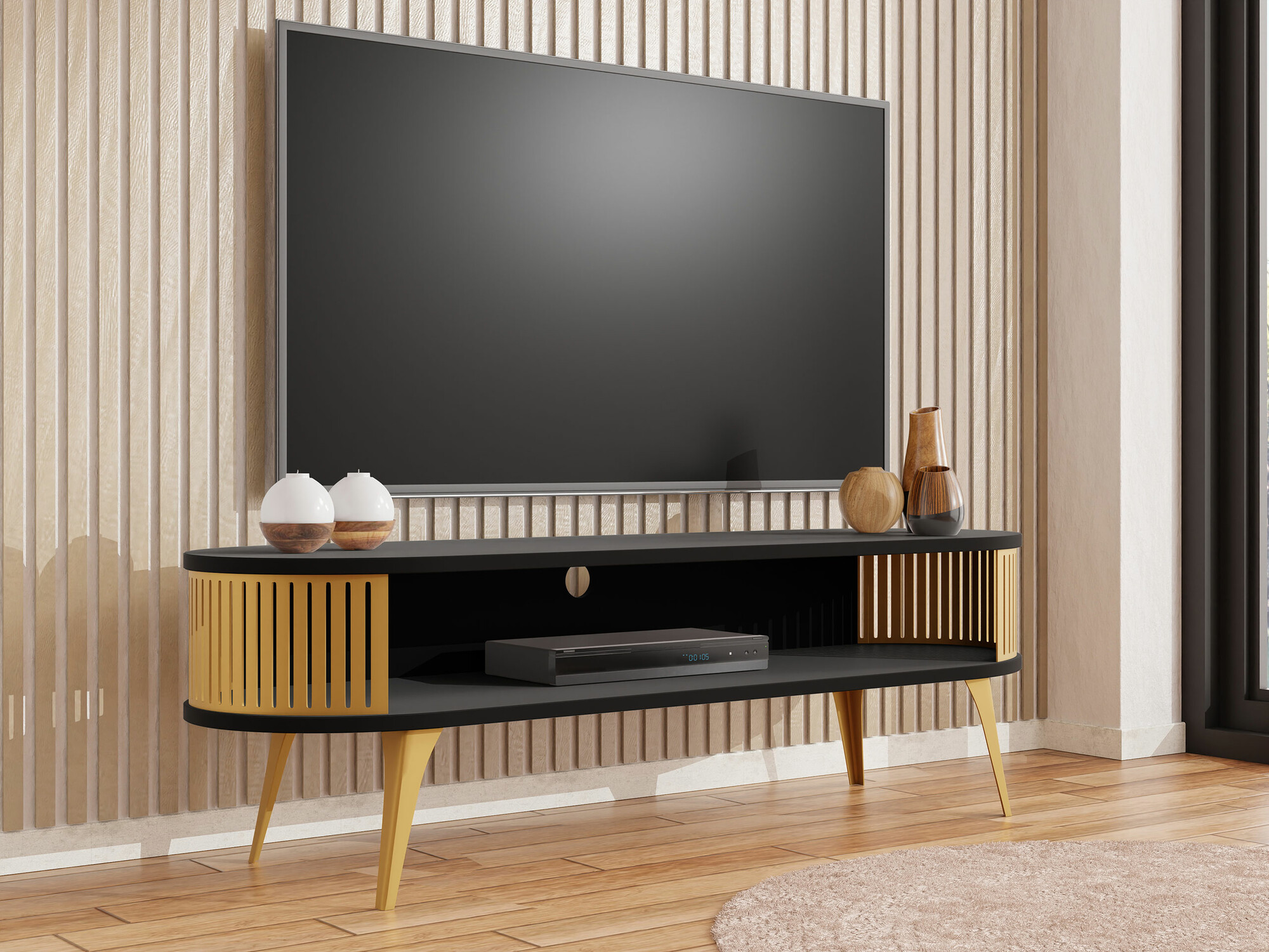 Meuble TV Vitum I (Doré + Noir)