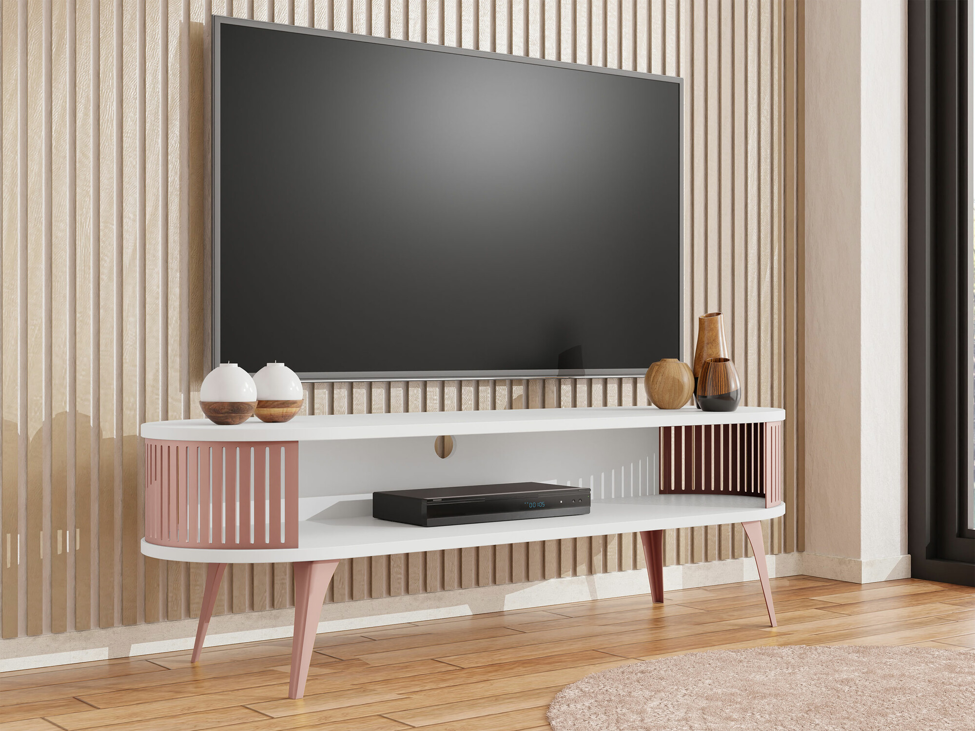 Meuble TV Vitum II (Rose + Blanc)