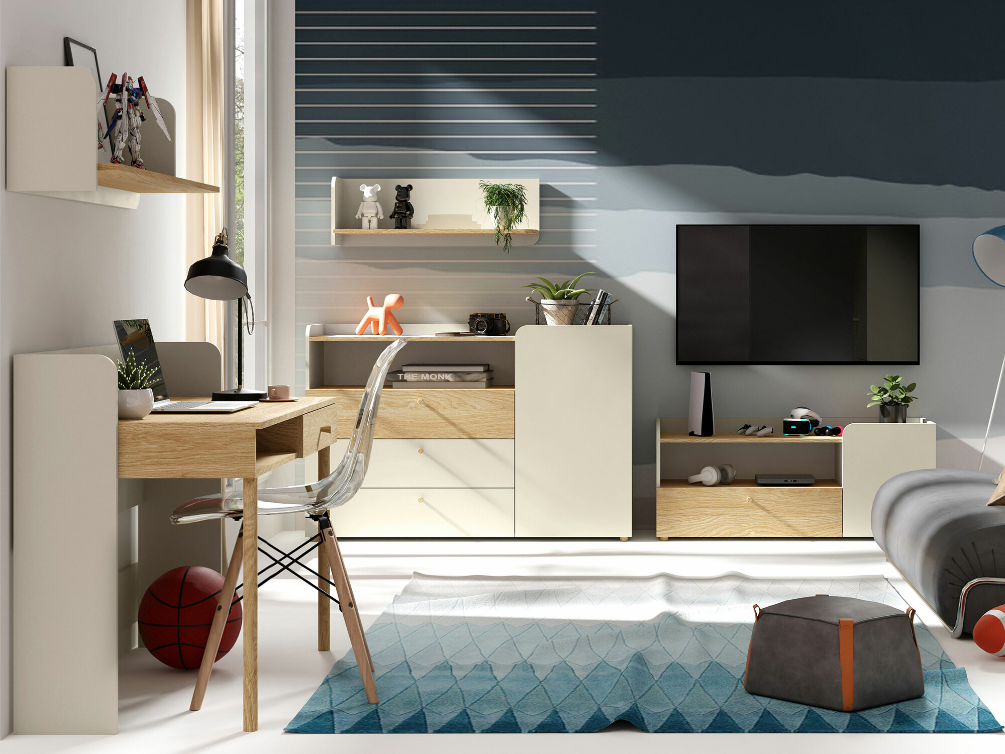 Commode Domcali 107 (Beige + Chêne)