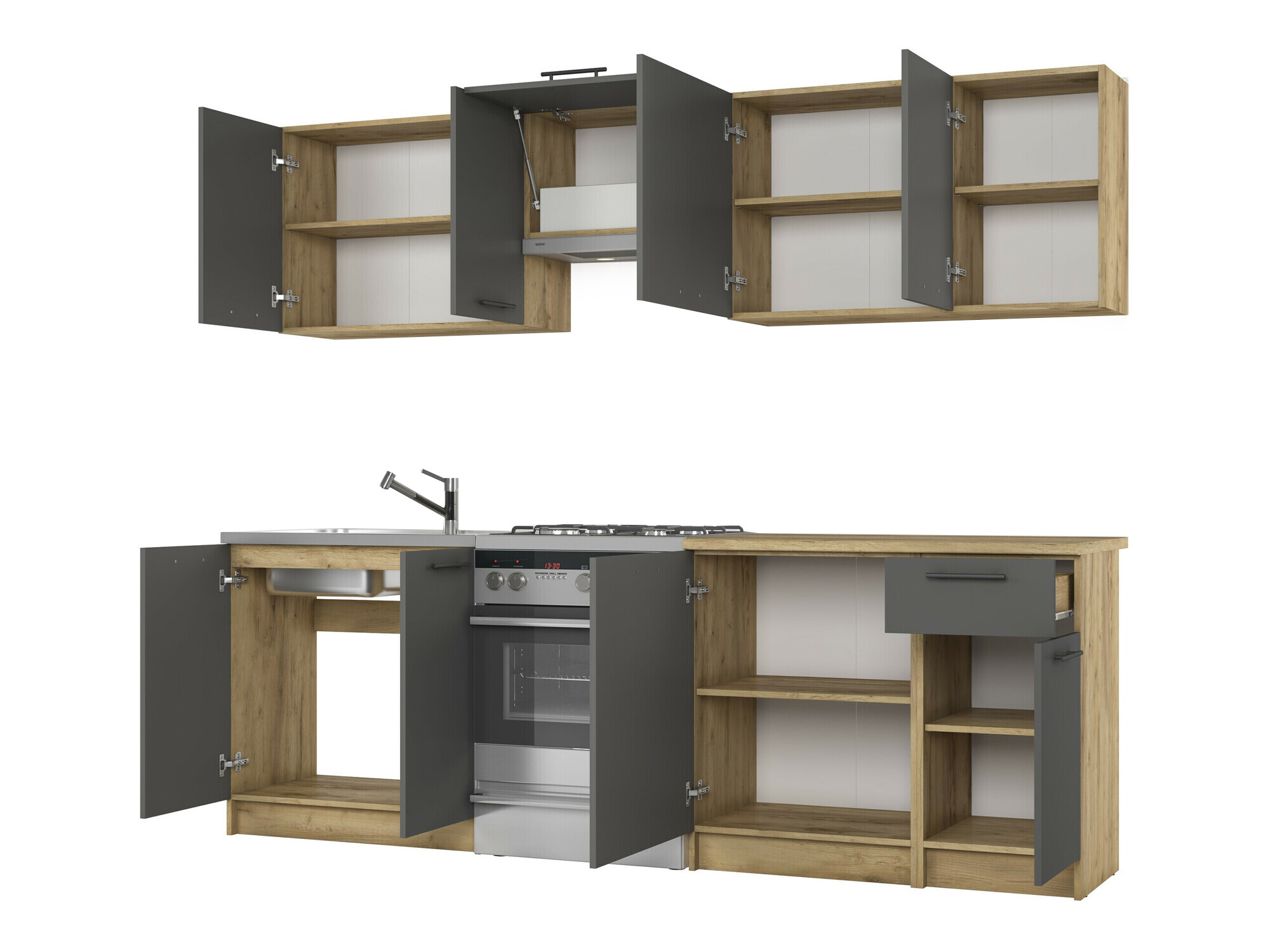 Cuisine complète Houston 856 (Anthracite + Craft chêne)
