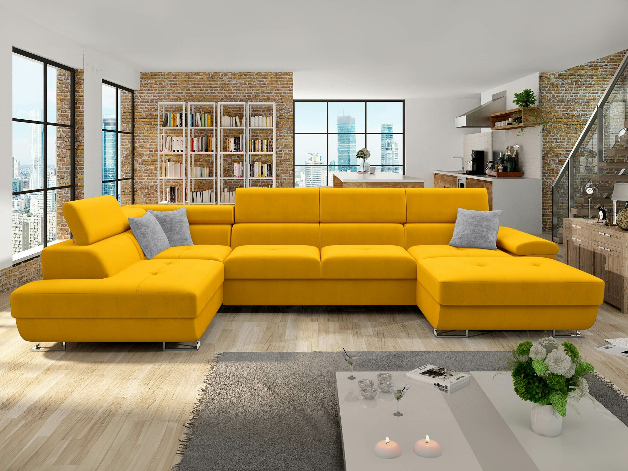 Canapé d'angle Comfivo Ruta VI (Venus Velvet 2916 + Miu 2059)