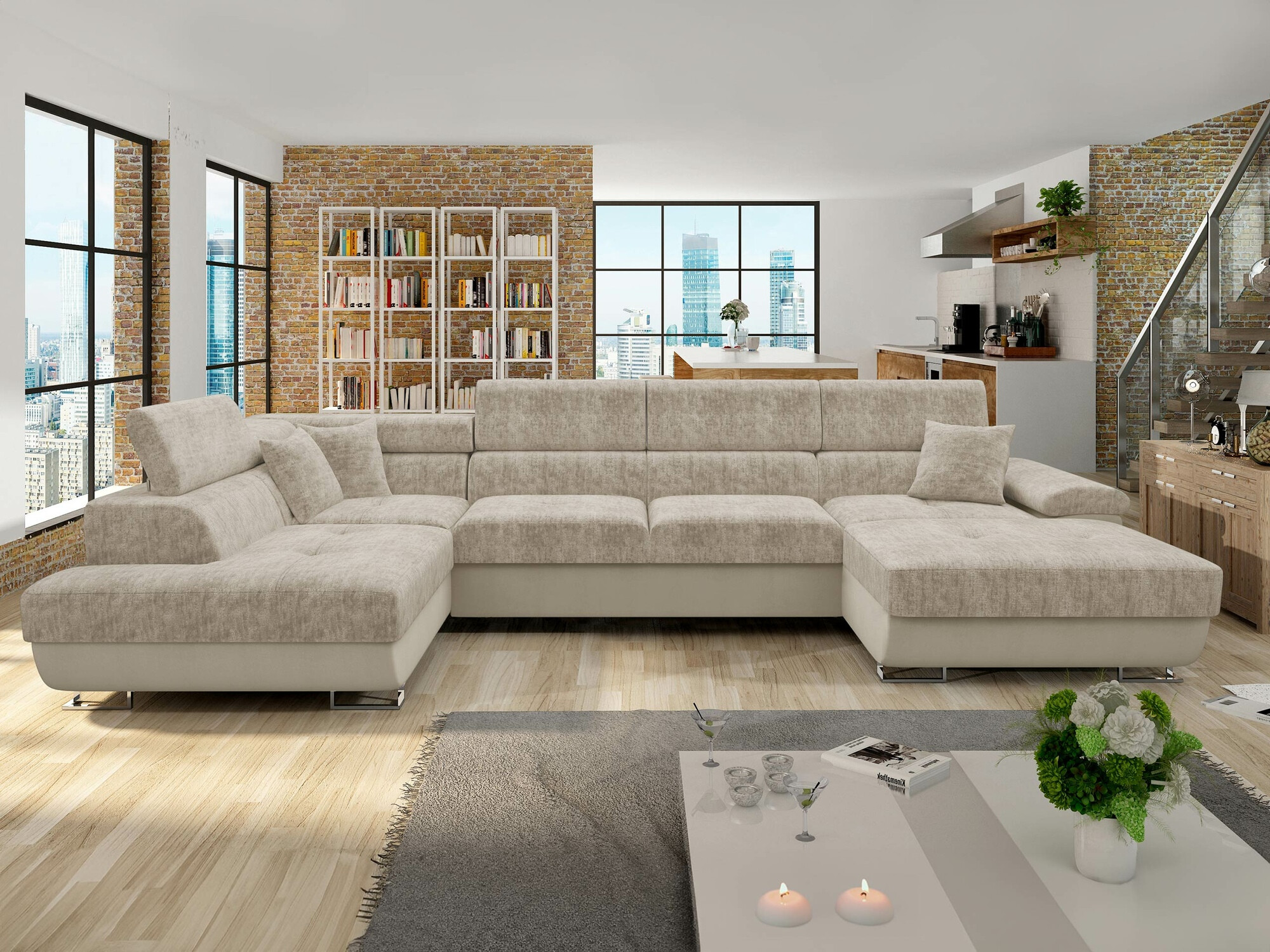 Canapé d'angle Comfivo Ruta VI (Venus Velvet 2927 + Miu 2041)