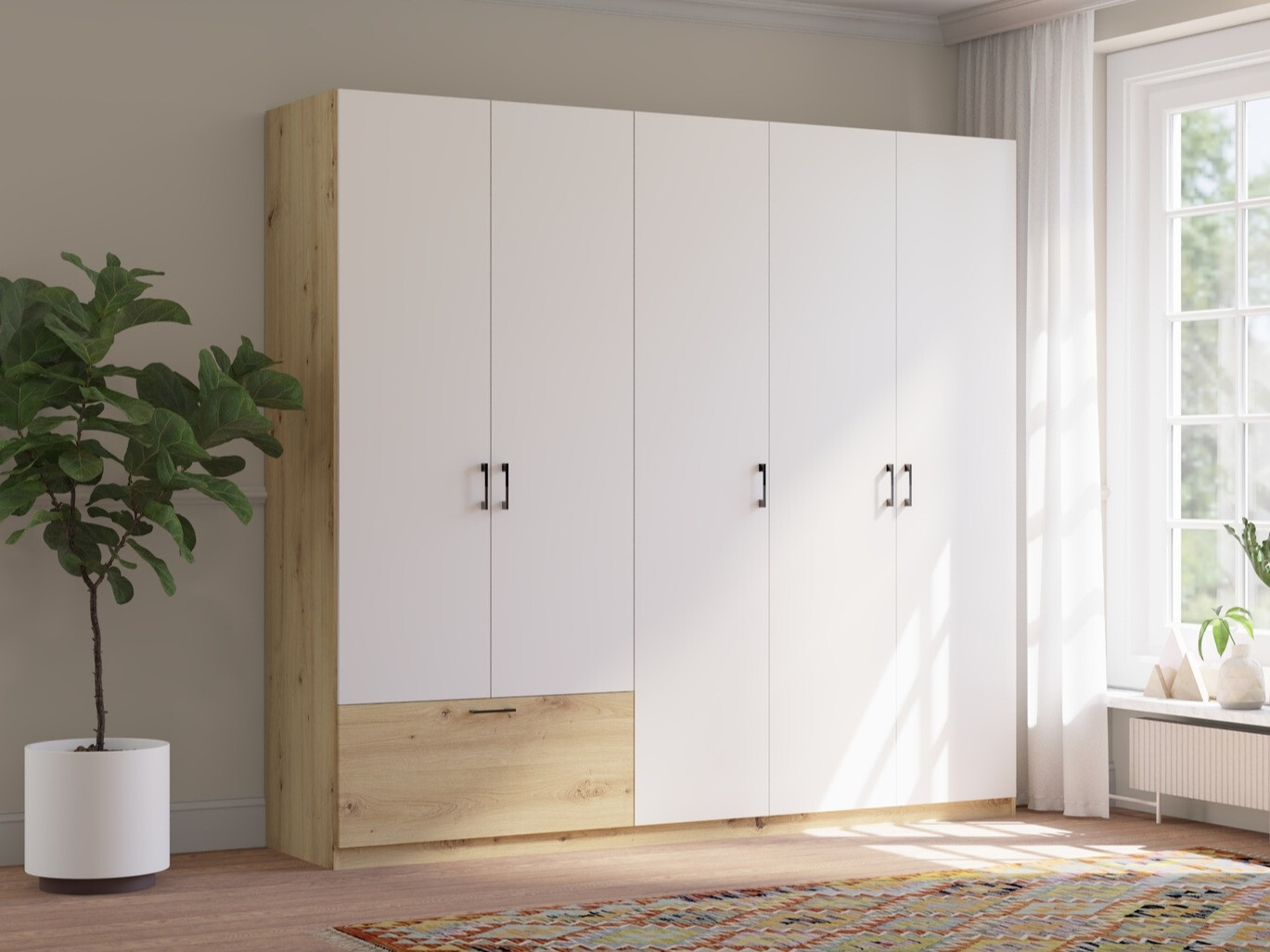 Armoire Bristol 249 (Chêne Artisan + Blanc)