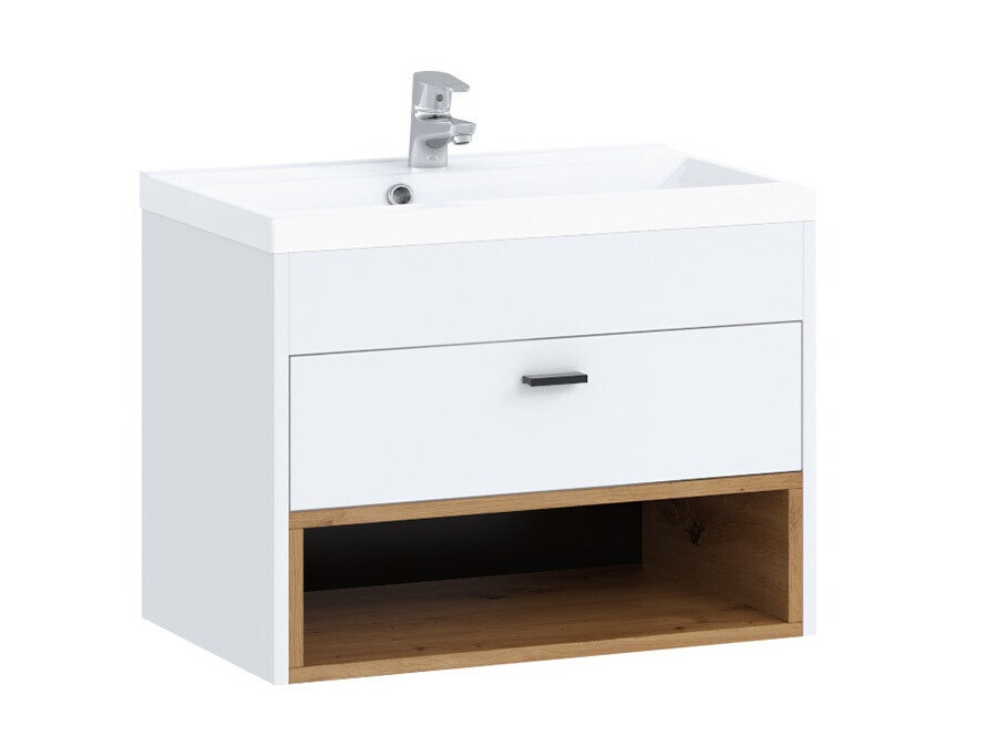 Armoire de salle de bains murale pour lavabo Velum (Blanc + Chêne Artisan)