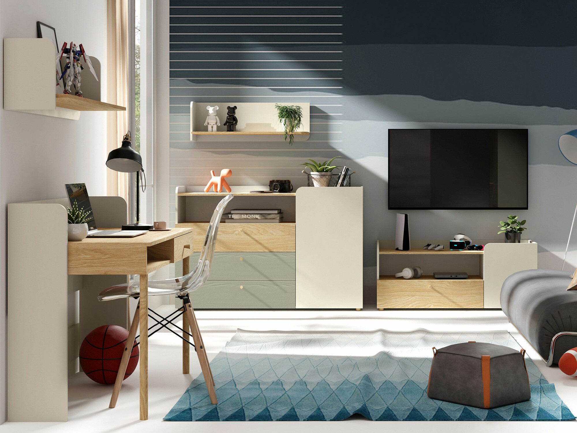 Ensemble de meubles Domcali 115 (Gris + Chêne)