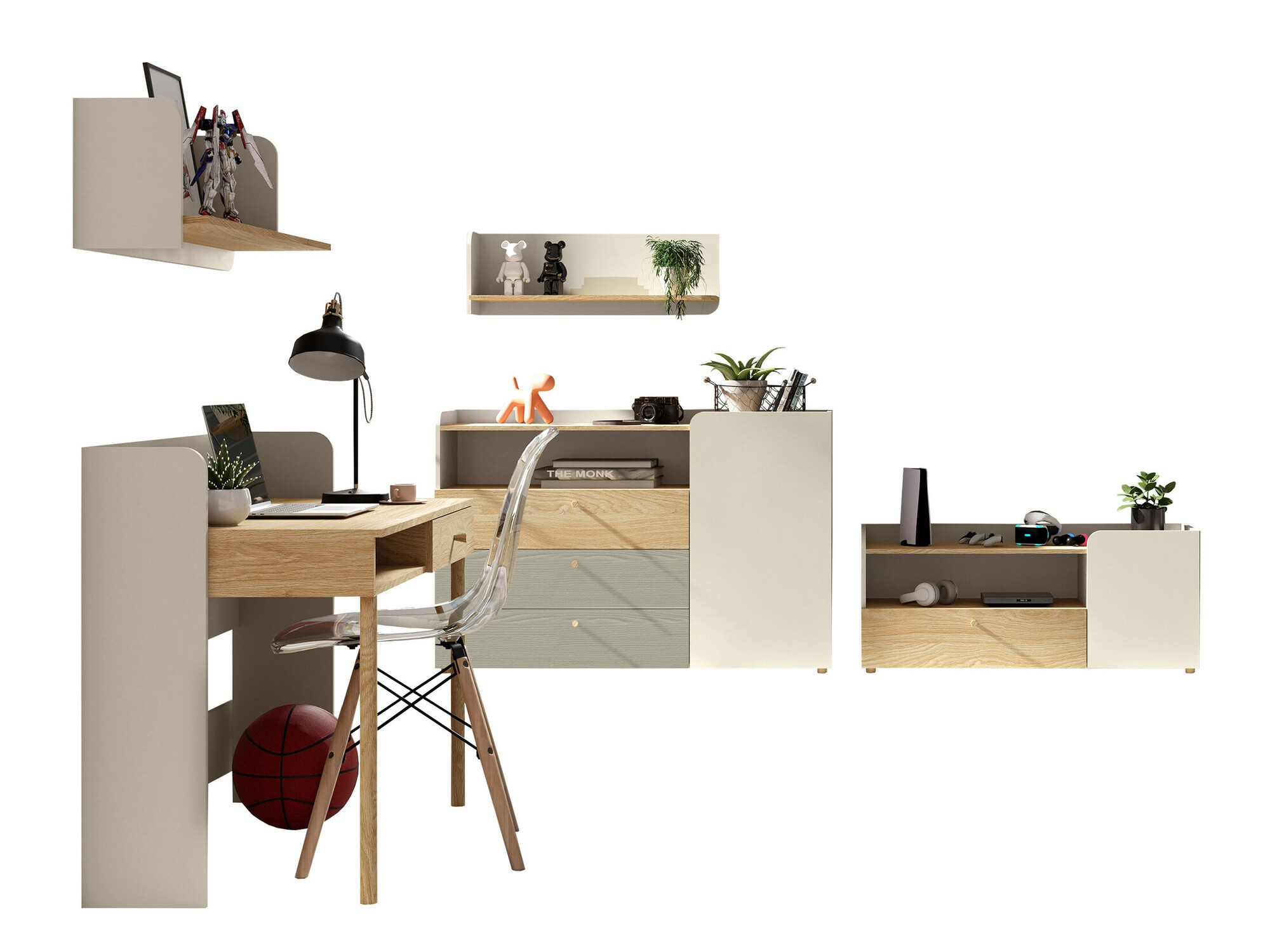 Ensemble de meubles Domcali 115 (Gris + Chêne)