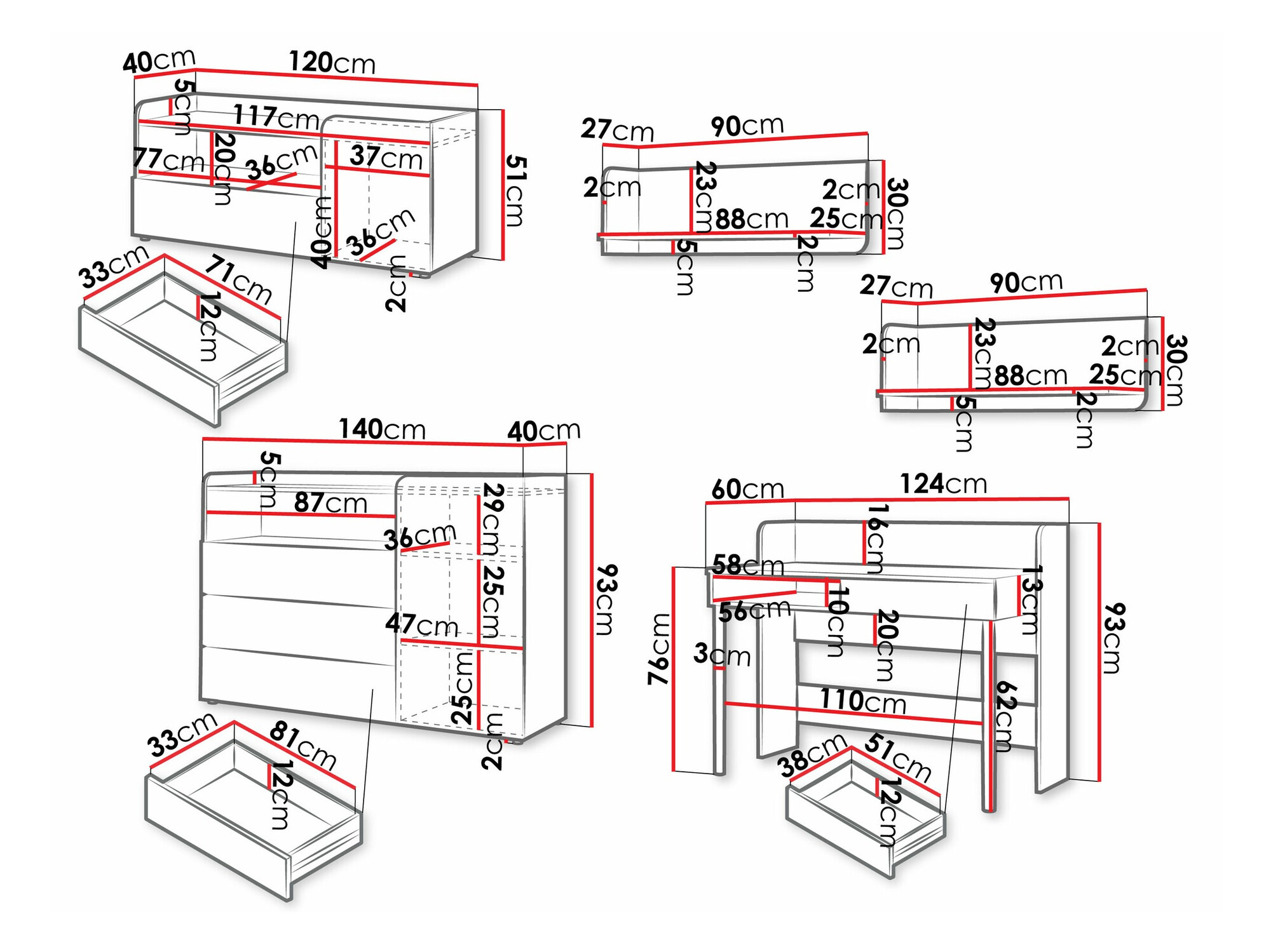 Ensemble de meubles Domcali 115 (Gris + Chêne)