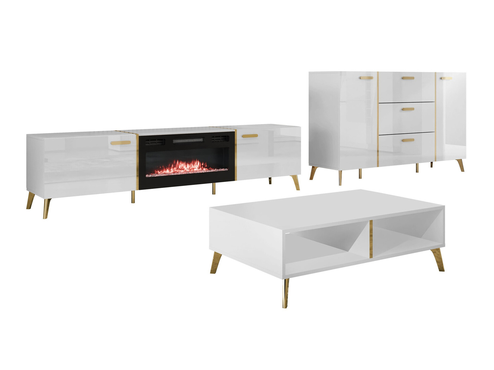 Ensemble de salon Comfivo Teslomo 115 (Blanc + Blanc brillant)