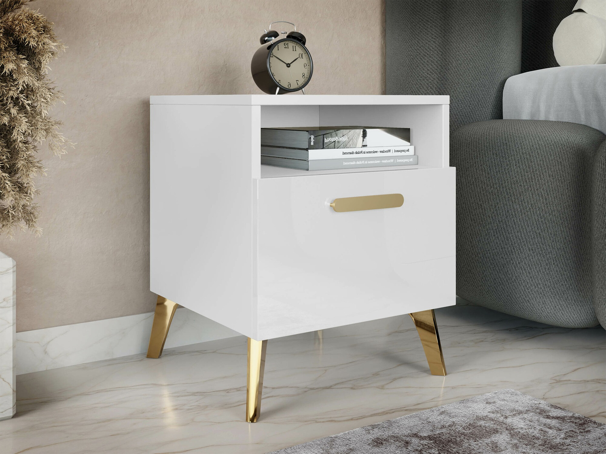 Table de chevet Comfivo Capella (Blanc + Blanc brillant)