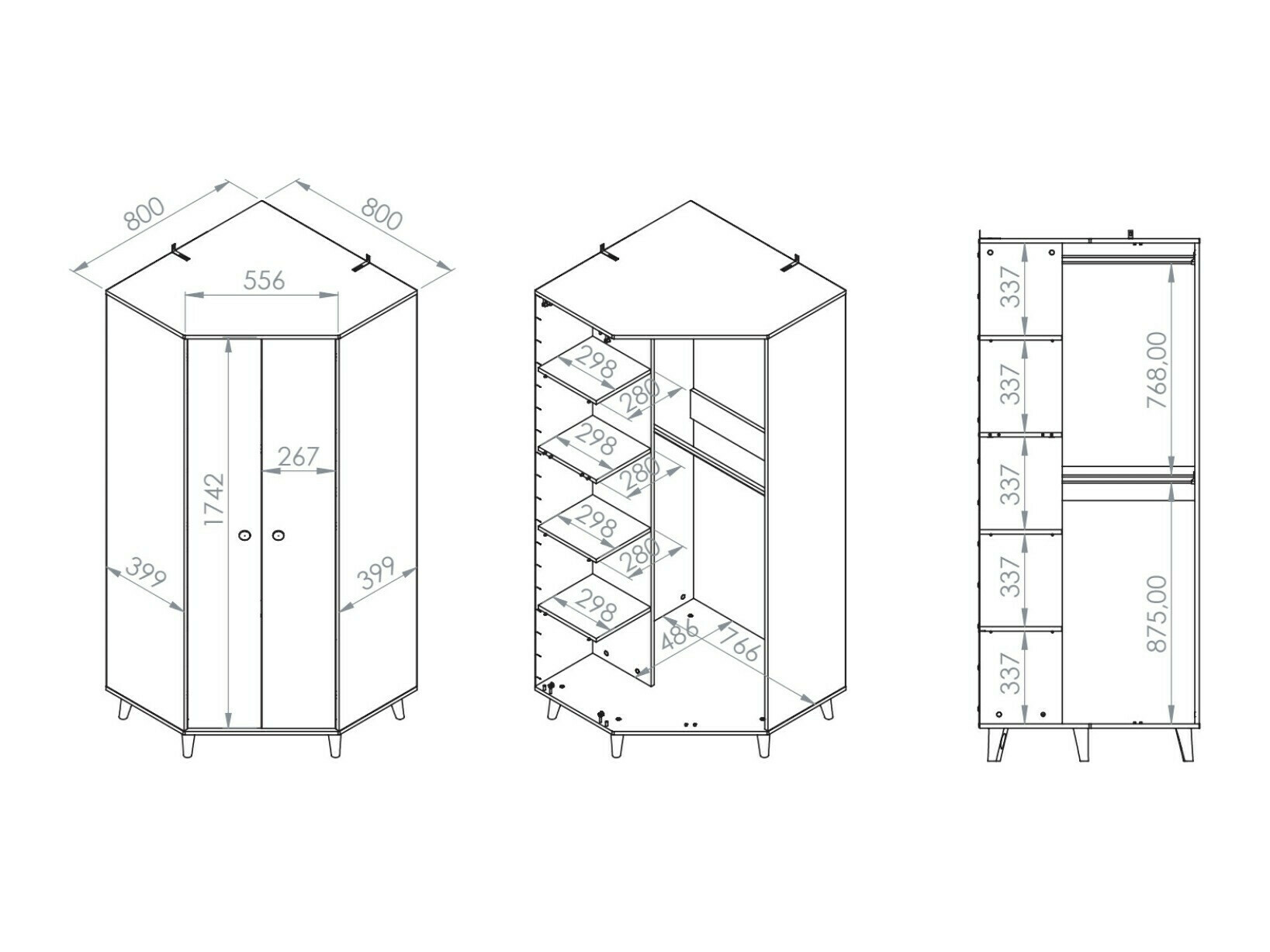 Armoire d'angle Tortoli 100 (Gris)
