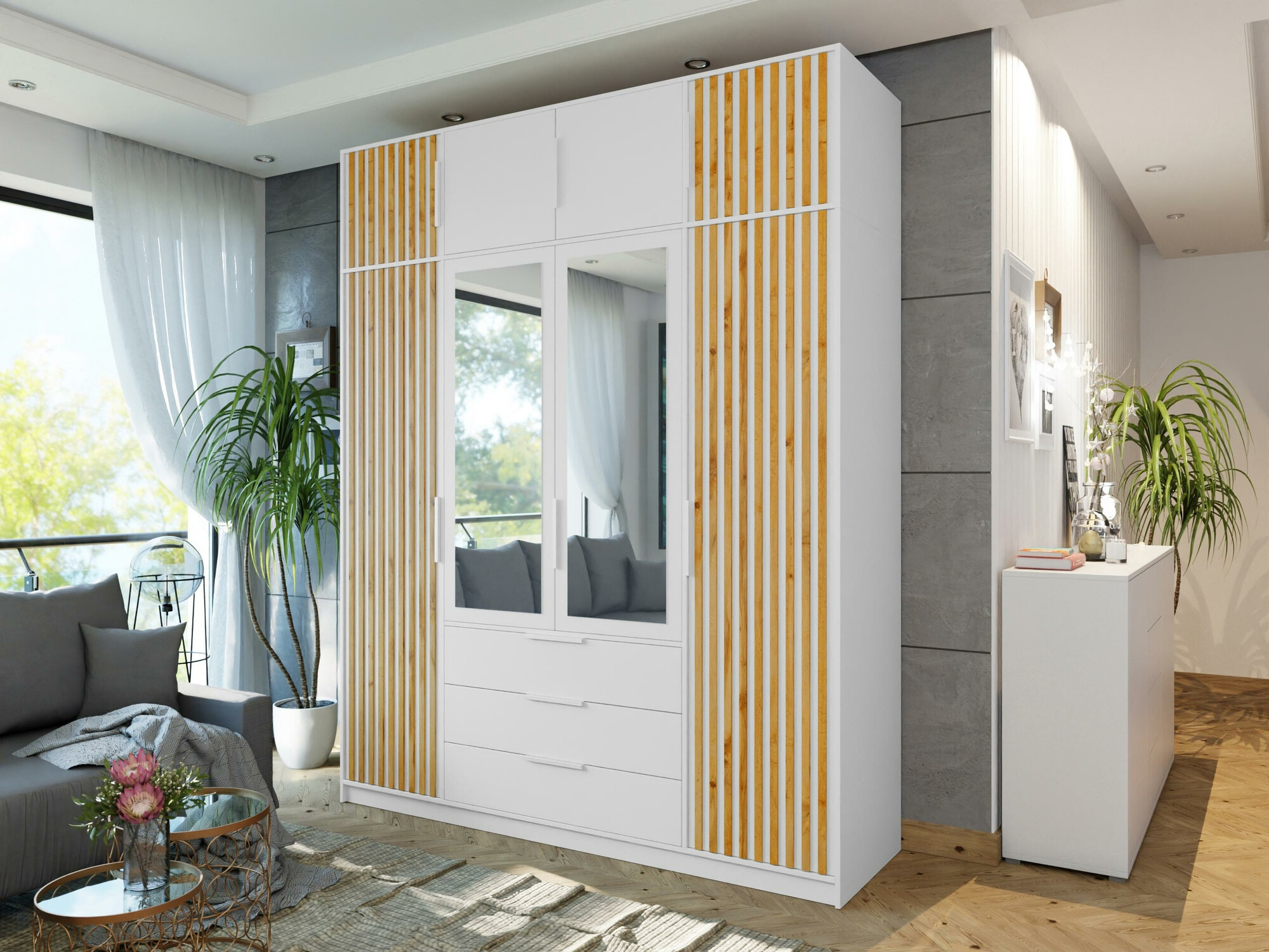 Armoire Collis II (Blanc + Chêne wotan)