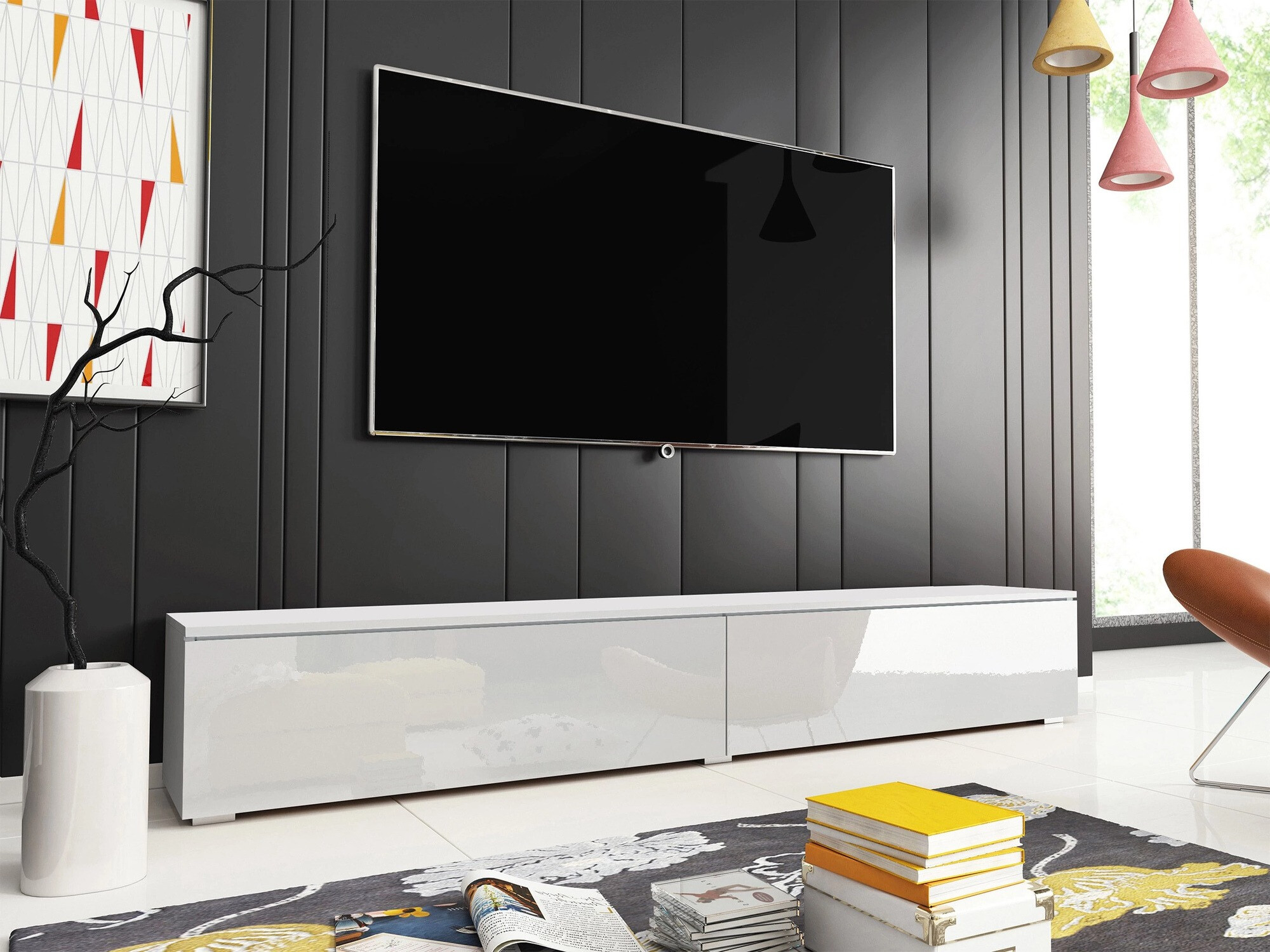 Meuble TV Scientia I (Blanc + Blanc brillant)