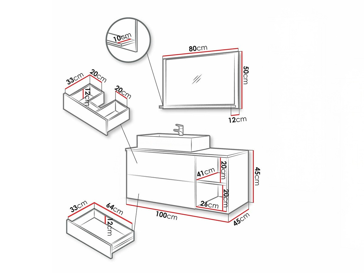 Ensemble de salle de bain Nauta (Noyer + Marbre blanc)