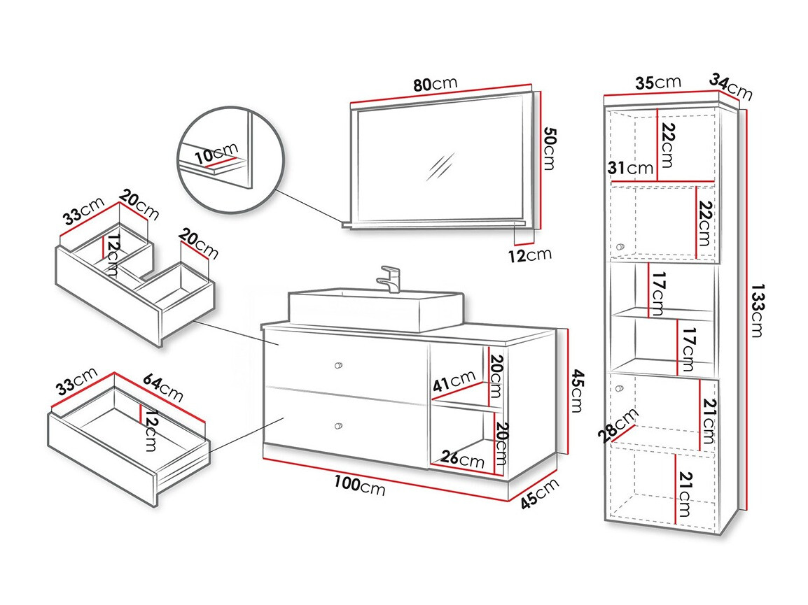 Ensemble de salle de bain Ophruvi 101 (Noir + Marbre noir)
