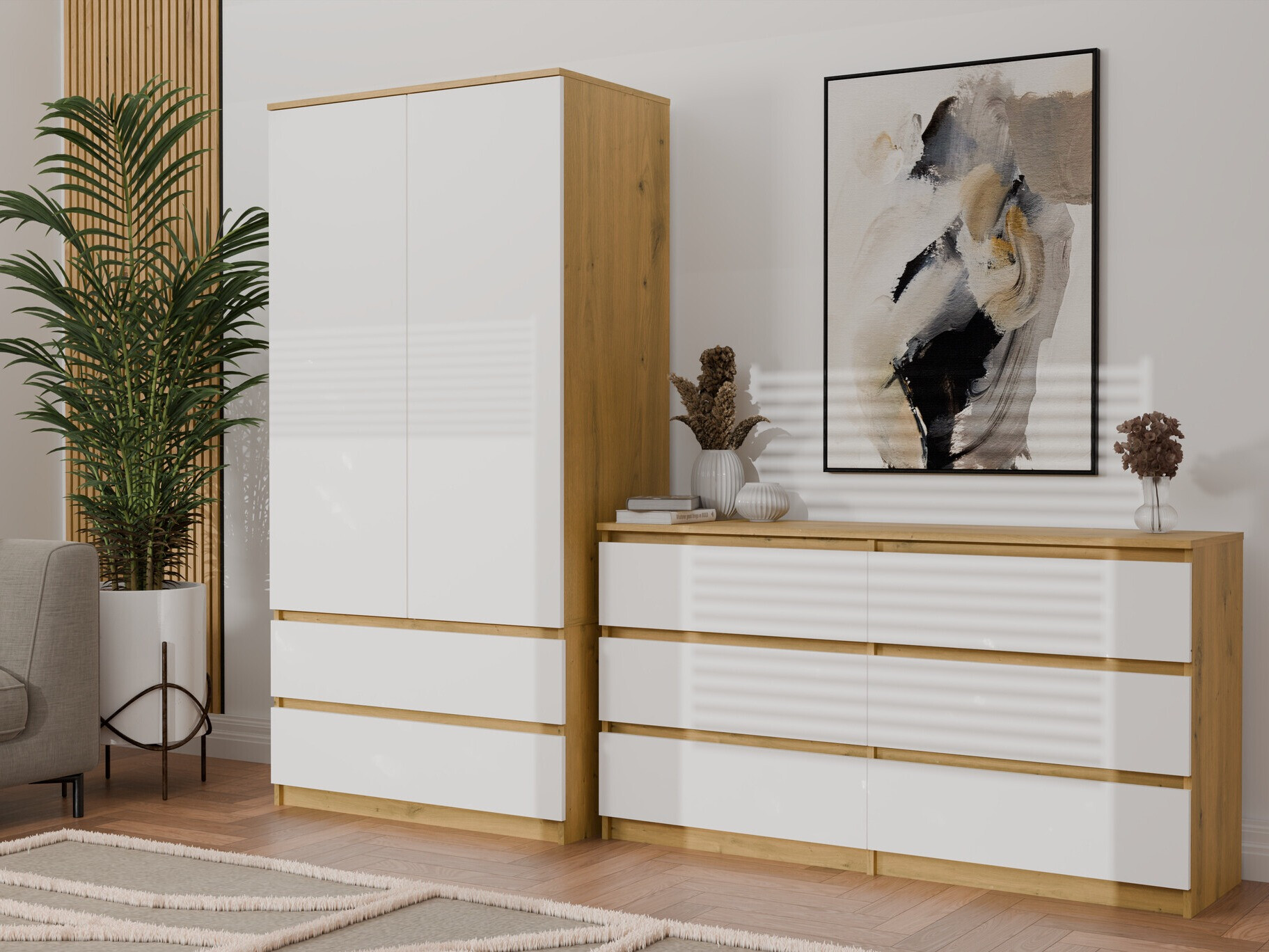 Armoire Elbvelu 116 (Chêne Artisan + Blanc)