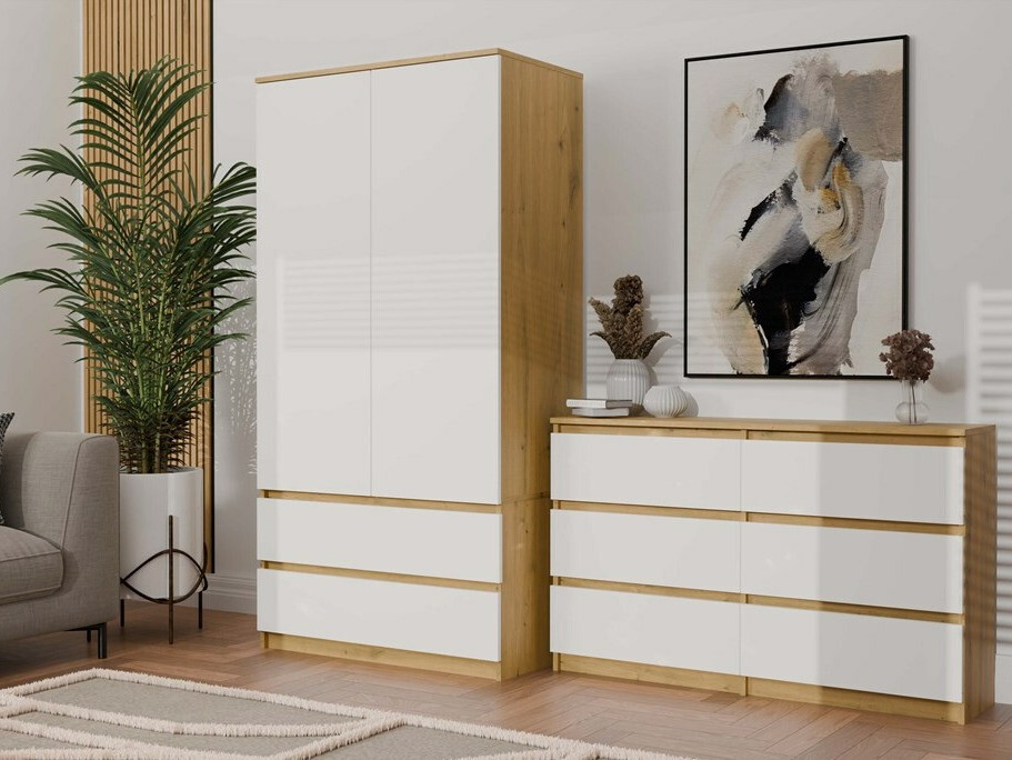 Commode Elbvelu 103 (Chêne Artisan + Blanc)