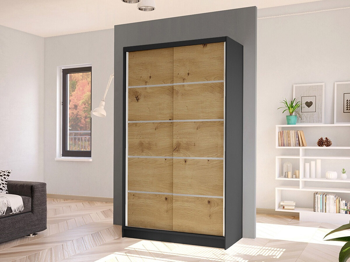 Armoire Closico Fractor IV (Noir + Chêne Artisan)