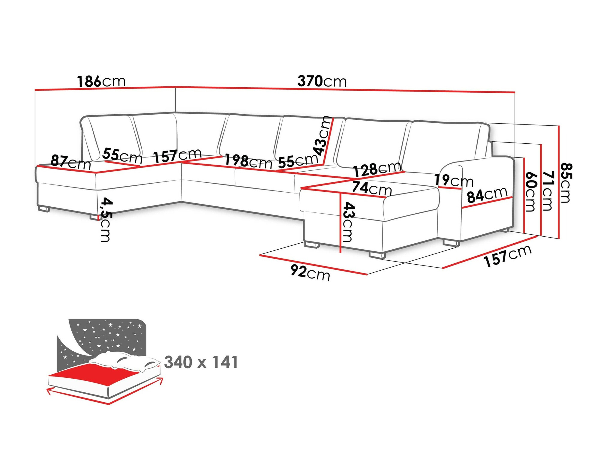 Canapé d'angle Comfivo Flumen I (Soft 017 + Lux 06)