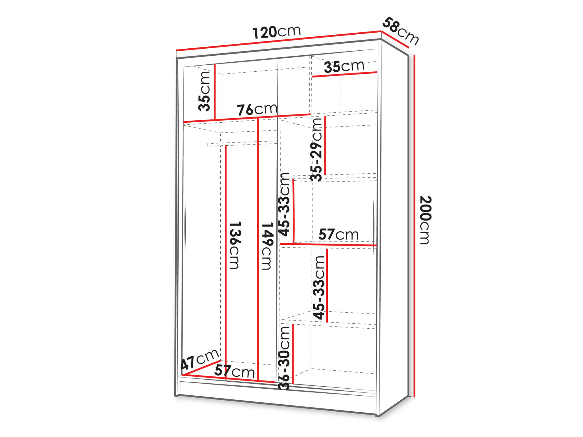 Armoire Closico 147 (Blanc + Noir)