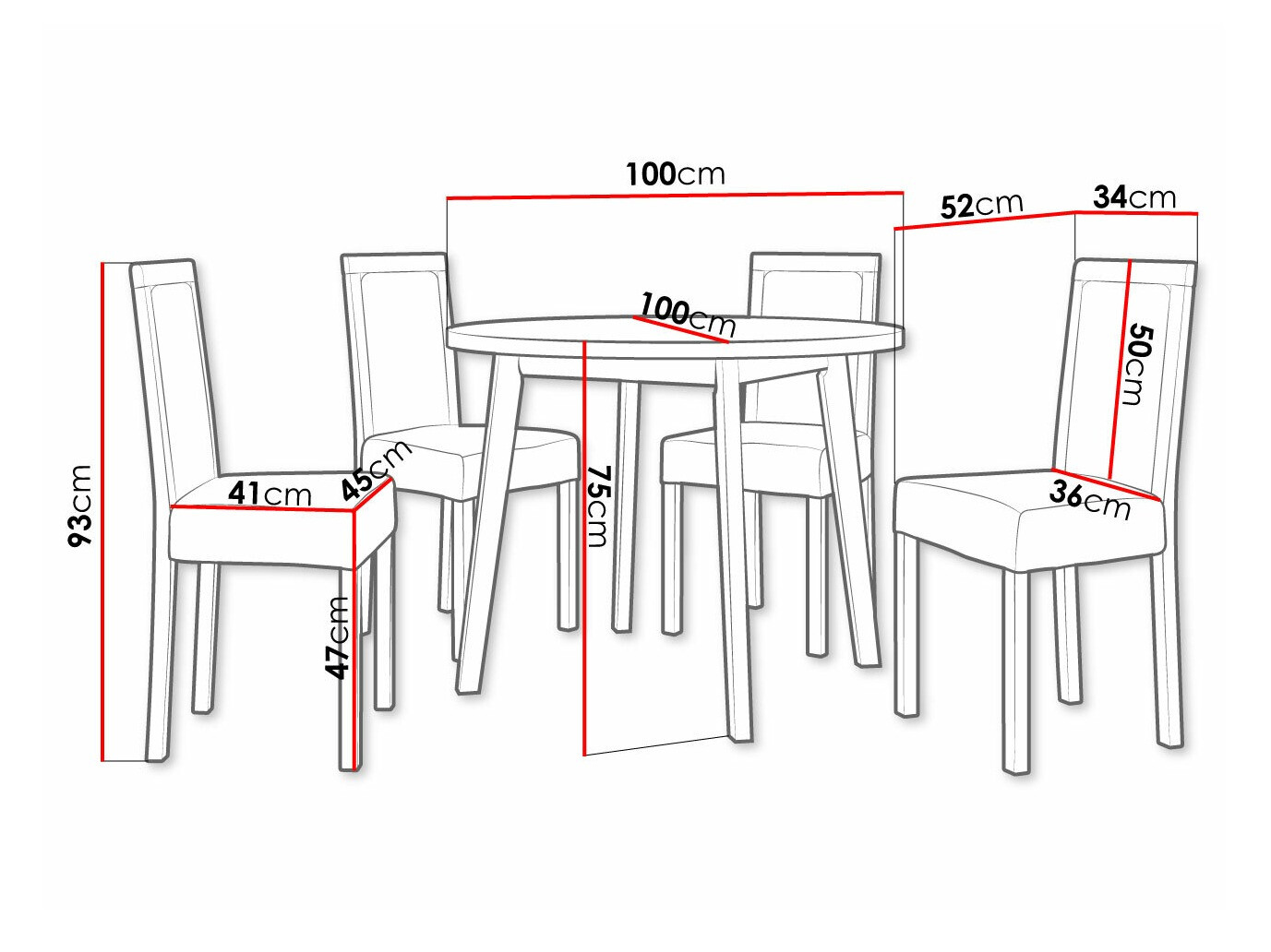 Salle à manger complète Victorville 306 (Noir)