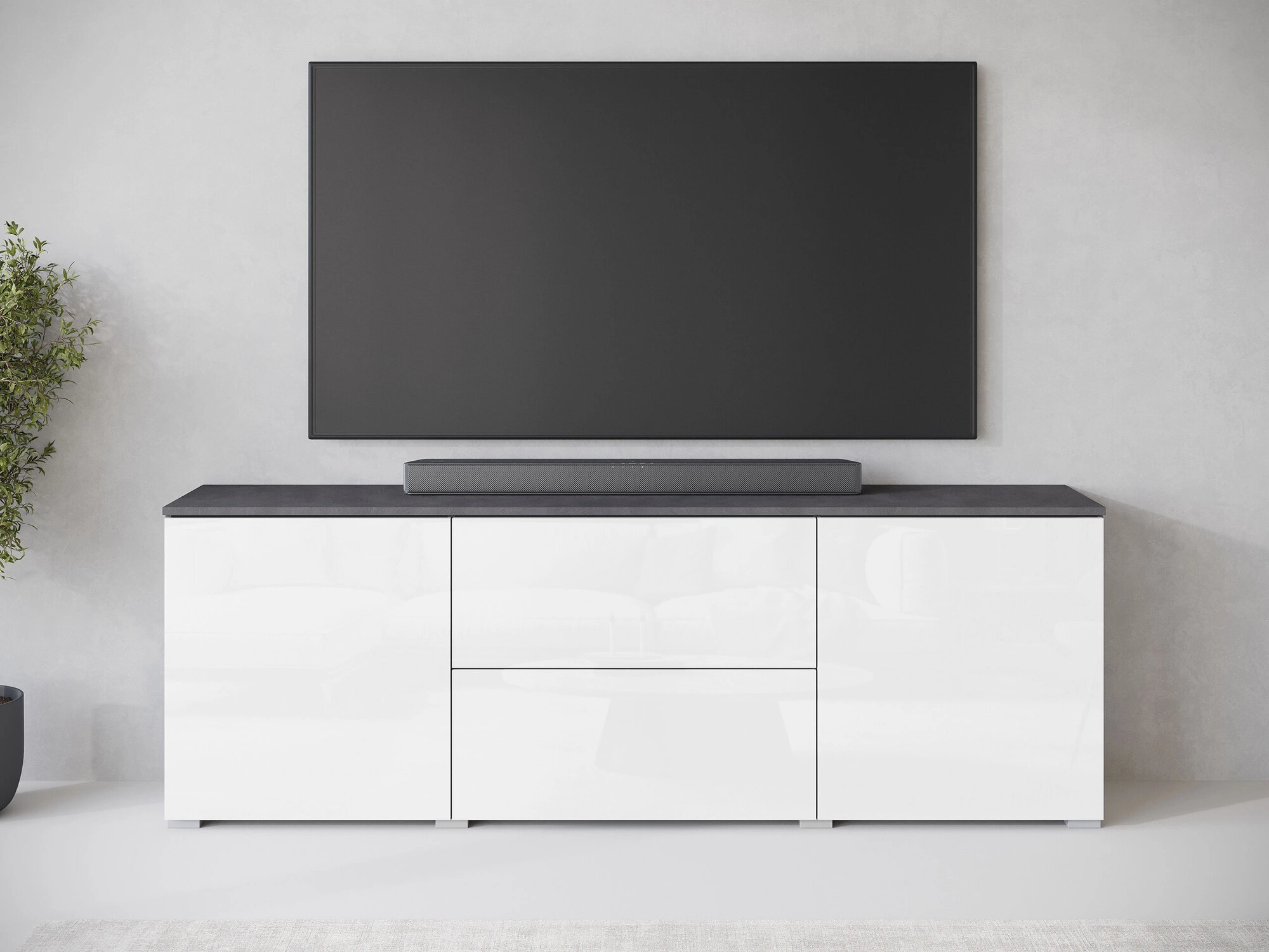 Meuble TV Mirfivo 104 (Matera gris + Blanc brillant)