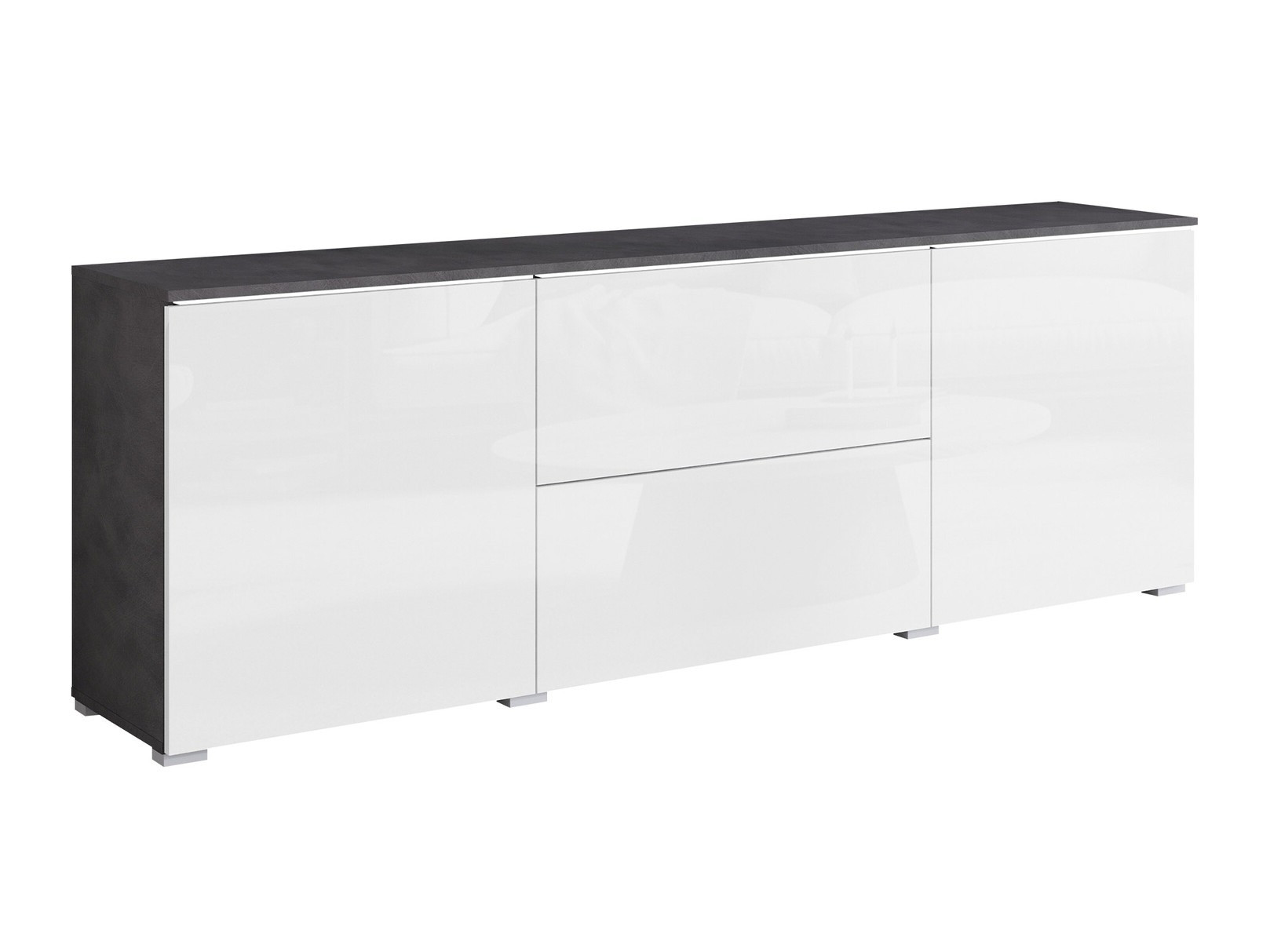 Meuble TV Mirfivo 104 (Matera gris + Blanc brillant)