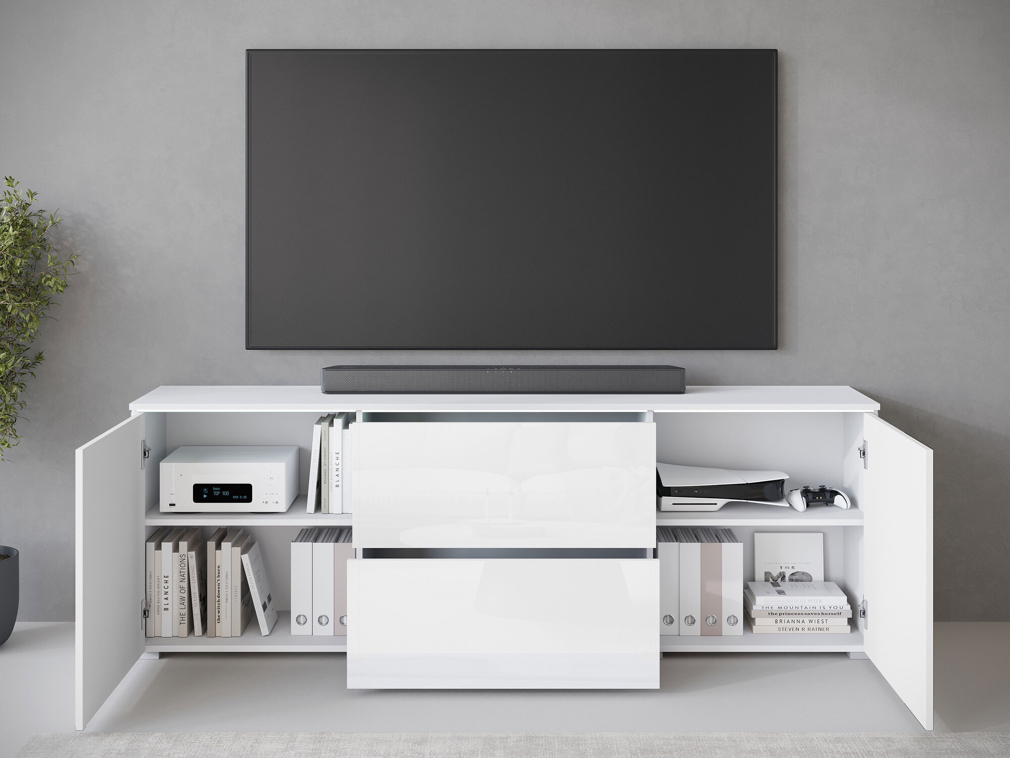 Meuble TV Sarasota 190 (Blanc + Blanc brillant)
