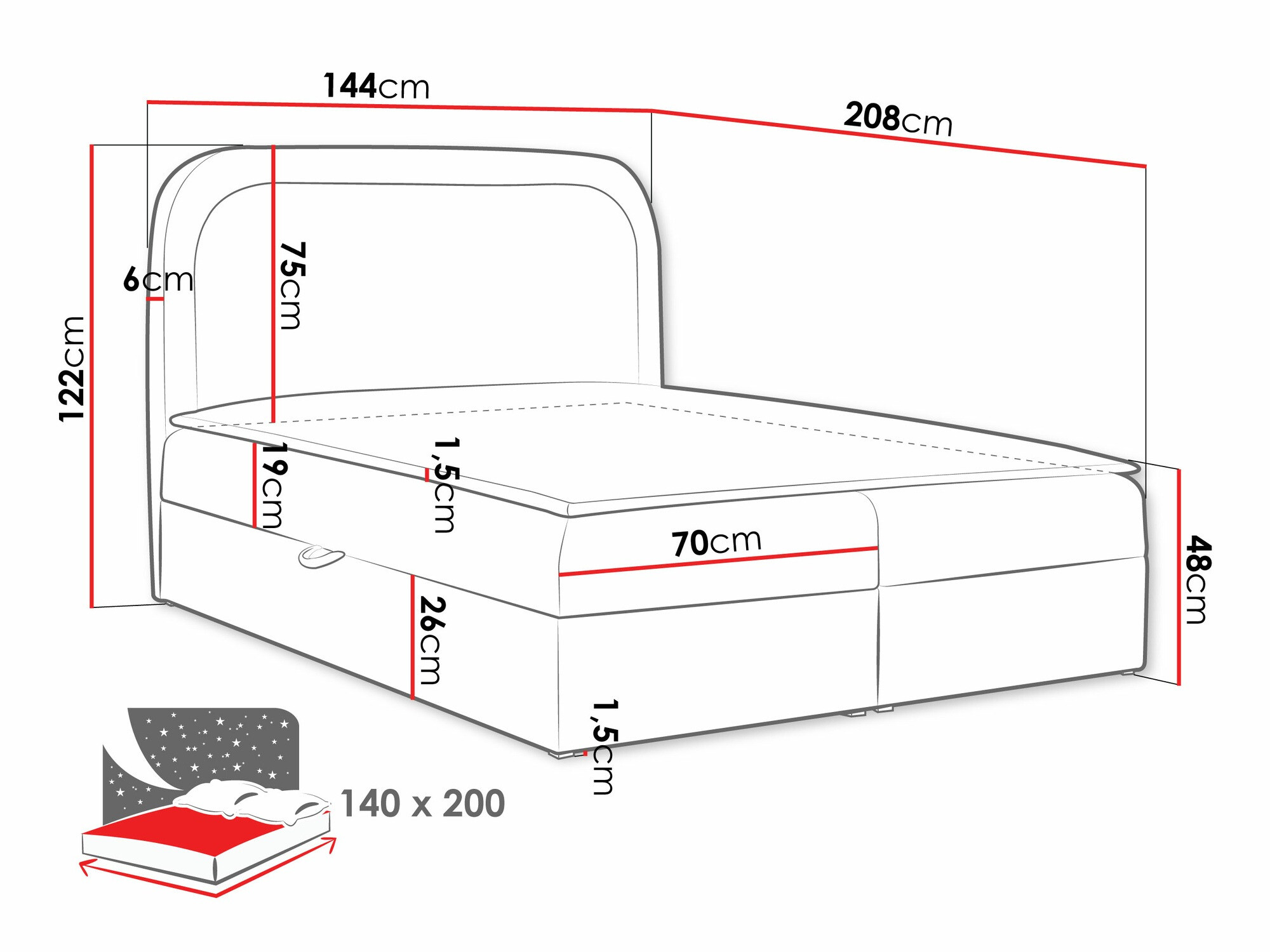 Lit boxspring Color (Coral 55)